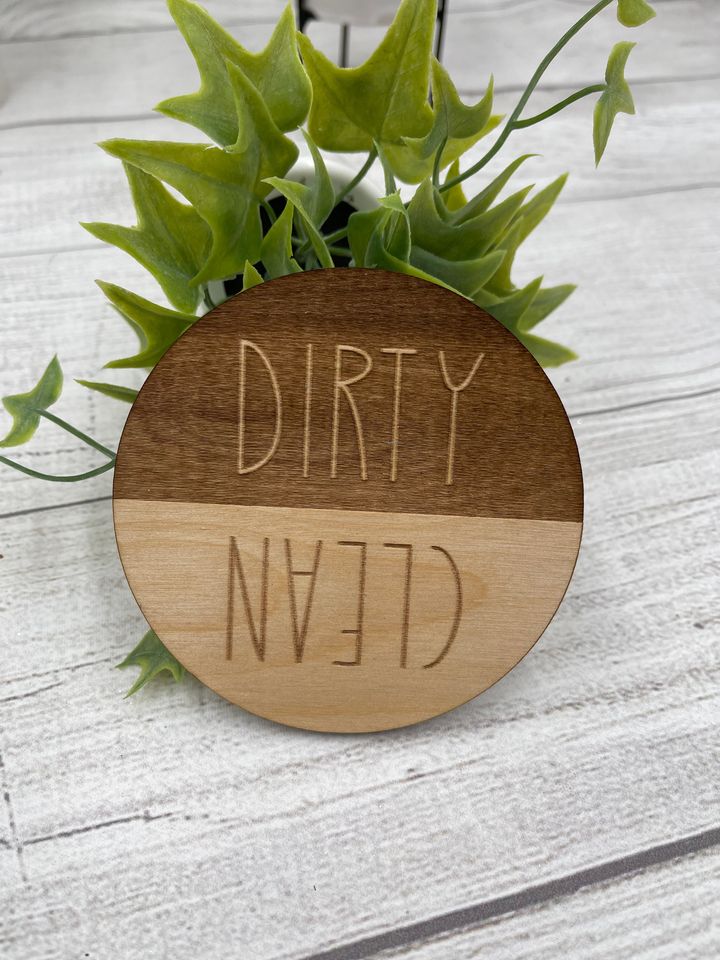 Dishwasher Magnet Natural Two Tone Clean Dirty Magnetic Sign for Dishwasher