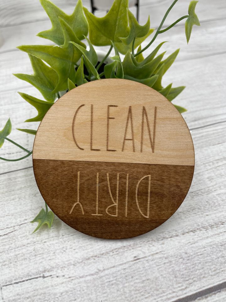 Dishwasher Magnet Natural Two Tone Clean Dirty Magnetic Sign for Dishwasher