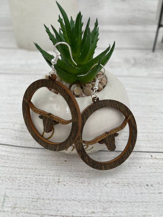 Wood Longhorn Cow Western Inspired Earrings Western life