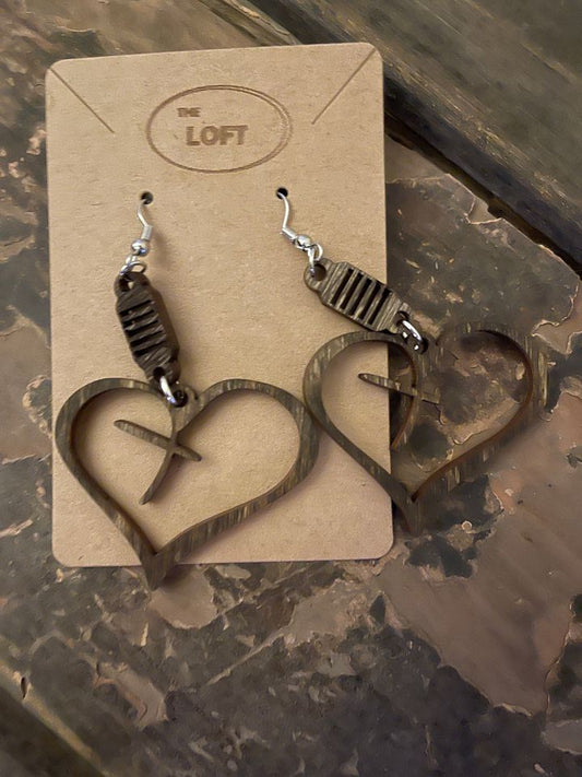 Wooden Heart & Cross Dangling Earrings - Laser Cut - Hypoallergenic