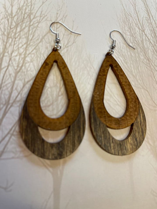 Double Teardrop Dangling Wooden Earrings
