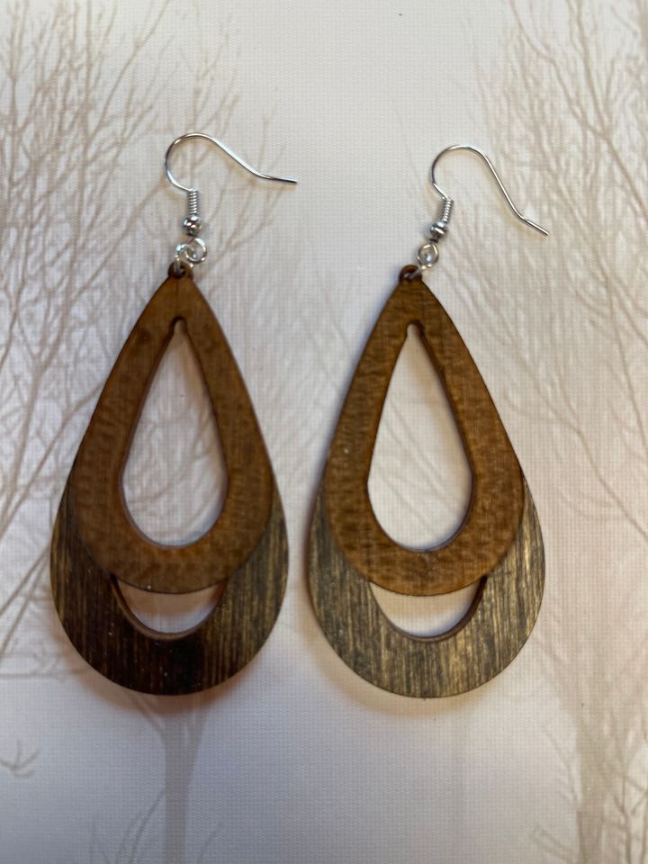 Double Teardrop Dangling Wooden Earrings
