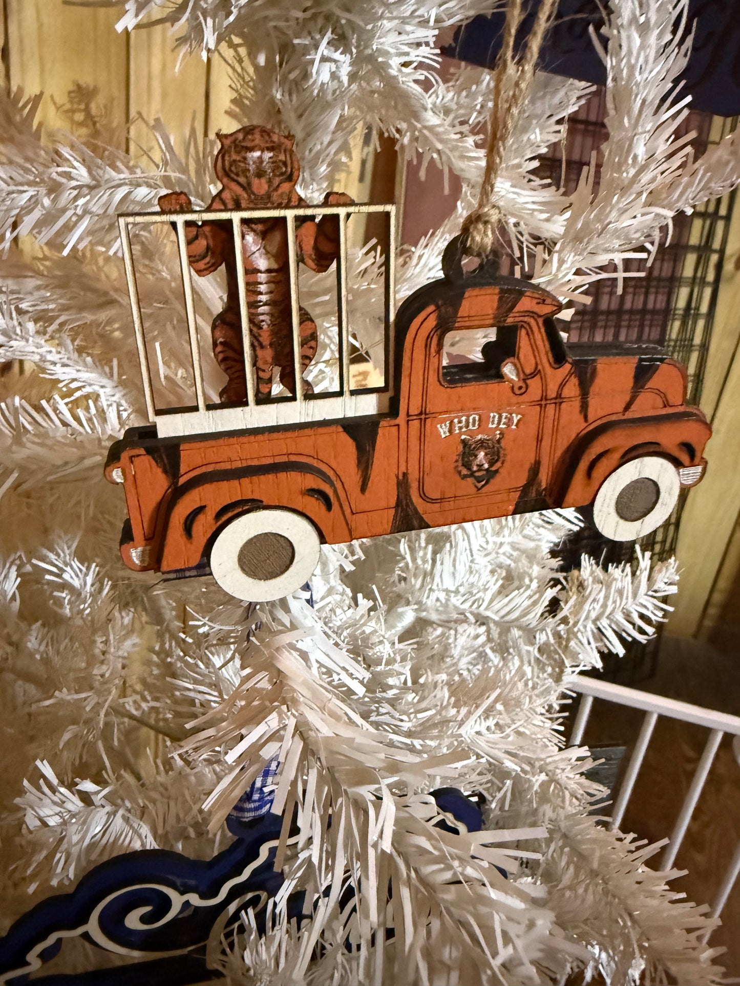 Cincinnati Football Tiger Truck Ornament, Wooden Sports Fan Christmas Decor, Handcrafted Team Gift