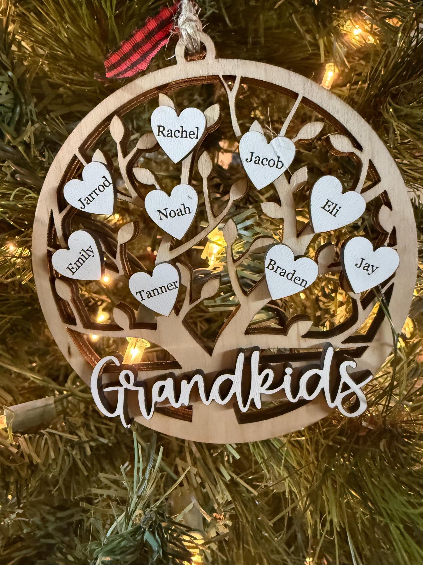 Personalized Grandkids Family Tree Christmas Ornament Customized Laser Cut Wooden Decor Holiday Keepsake