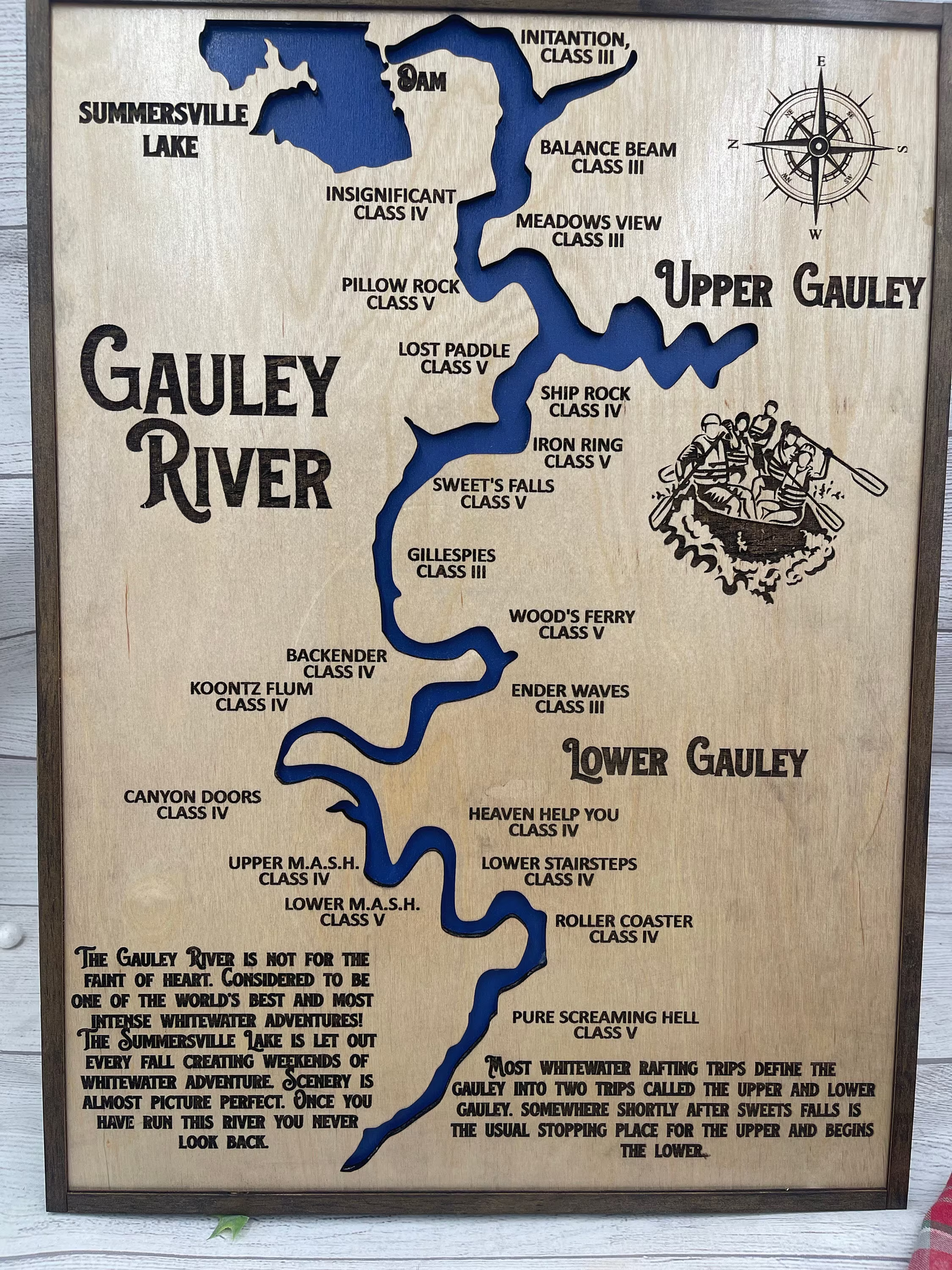 Gauley River Map of West Virginia Whitewater Rafting Map Wall Hanging Rafting on Gauley River Map Art Hanging Sign Housewarming Gift