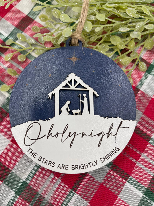 Engraved Nativity Scene Wooden Christmas Ornament: O Holy Night