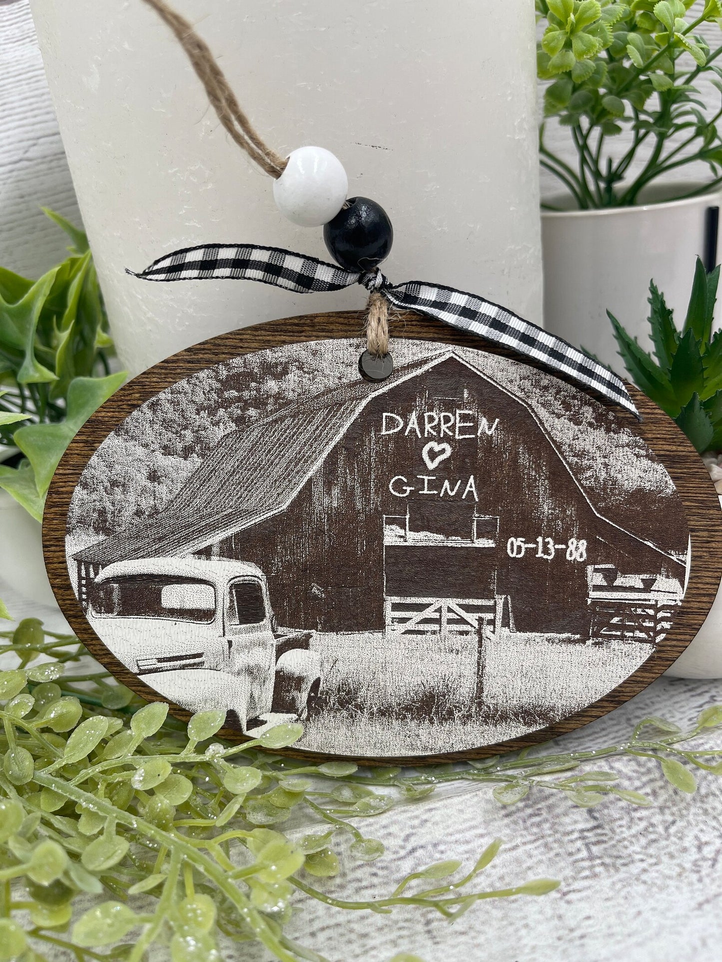 Personalized Barn & Truck Laser Engraved Christmas Ornament Unique Wedding Anniversary Gift