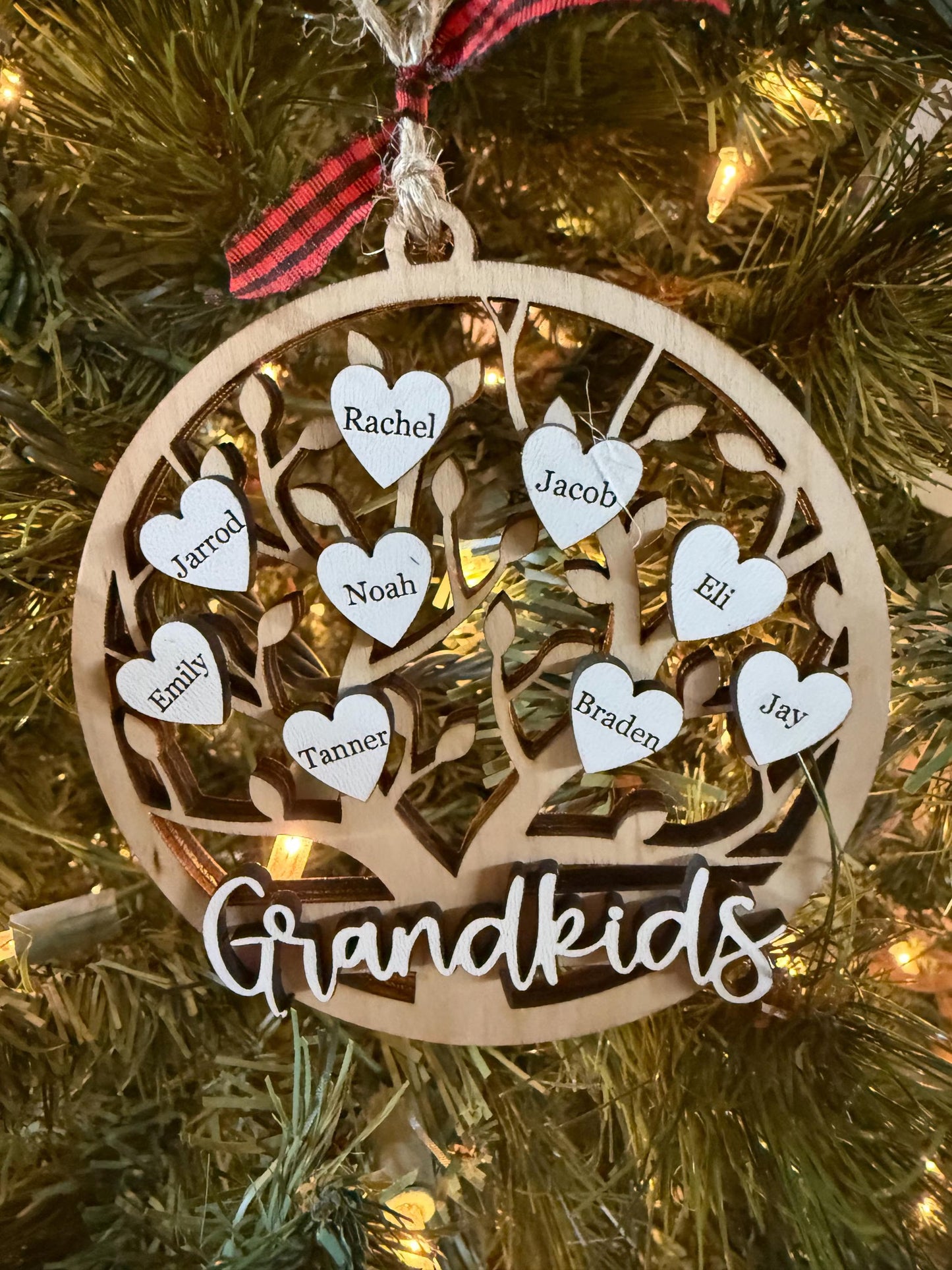 Personalized Grandkids Family Tree Christmas Ornament Customized Laser Cut Wooden Decor Holiday Keepsake