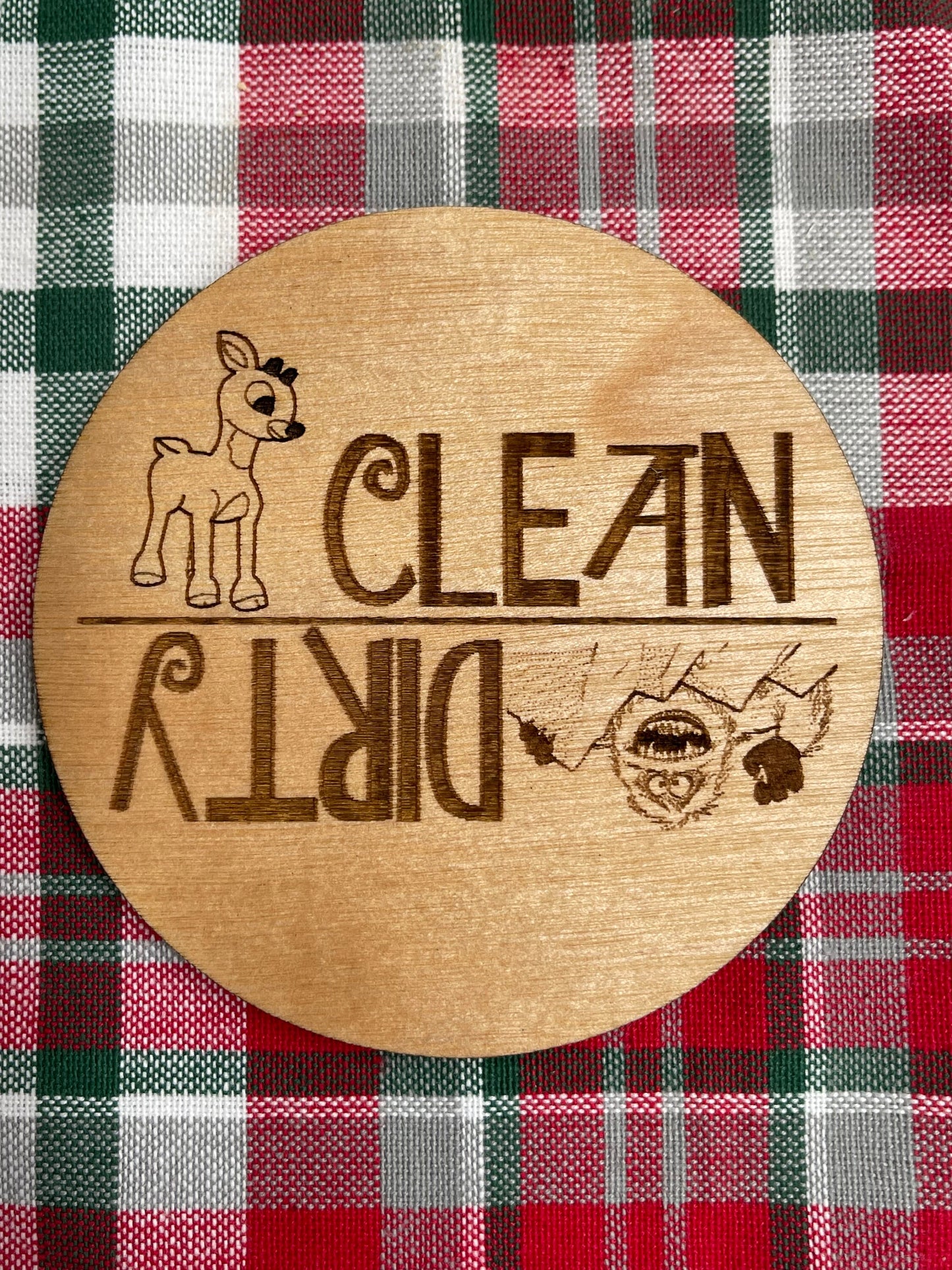 CHRISTMAS DISHWASHER MAGNET - Rudolph the Red Nose Reindeer & Bumble - Holiday Clean Dirty Wood Magnet