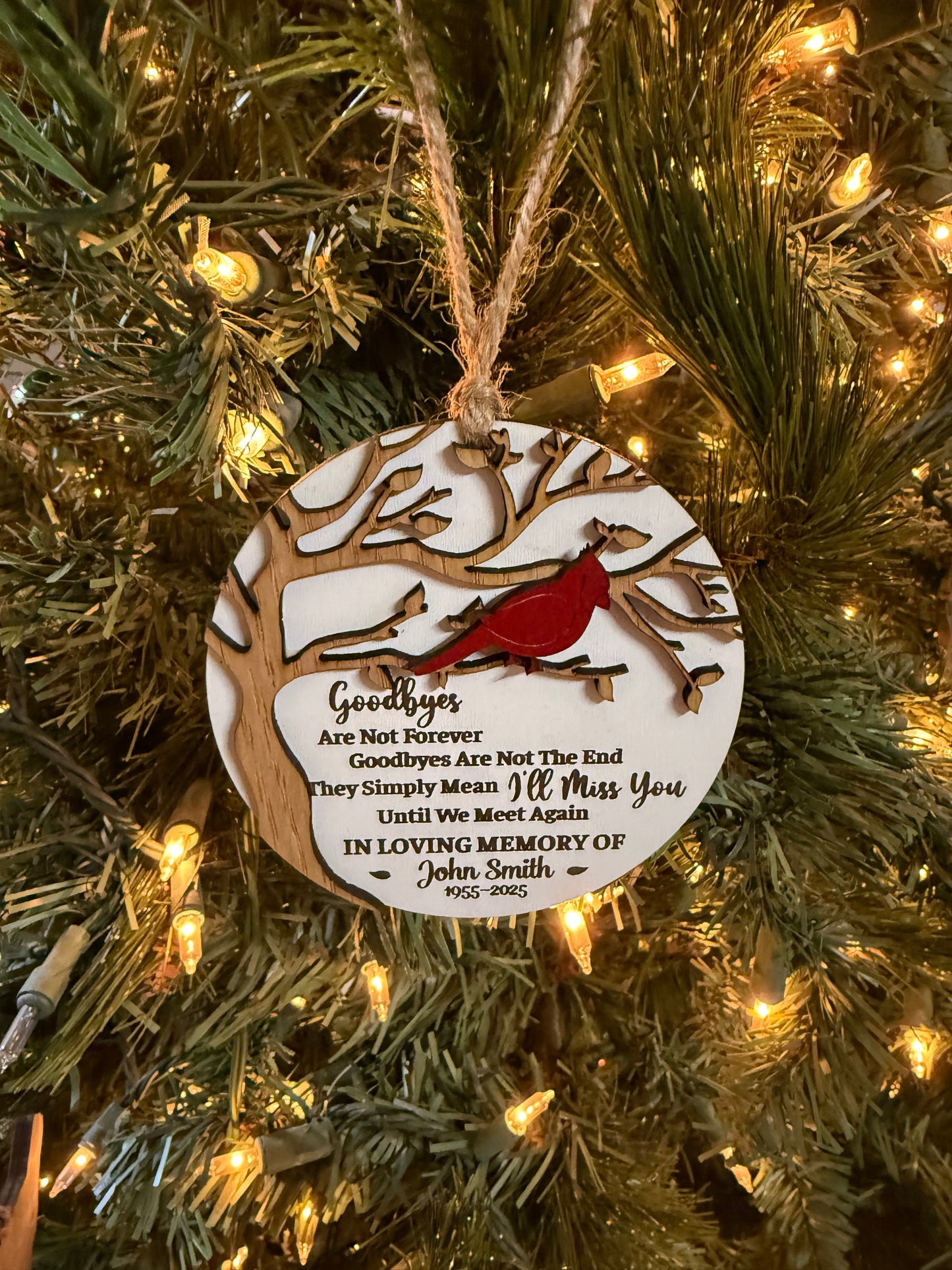 Cardinal Memorial Ornament | Laser Cut Wooden Remembrance Ornament | Sympathy Gift | In Memory Of Christmas Keepsake