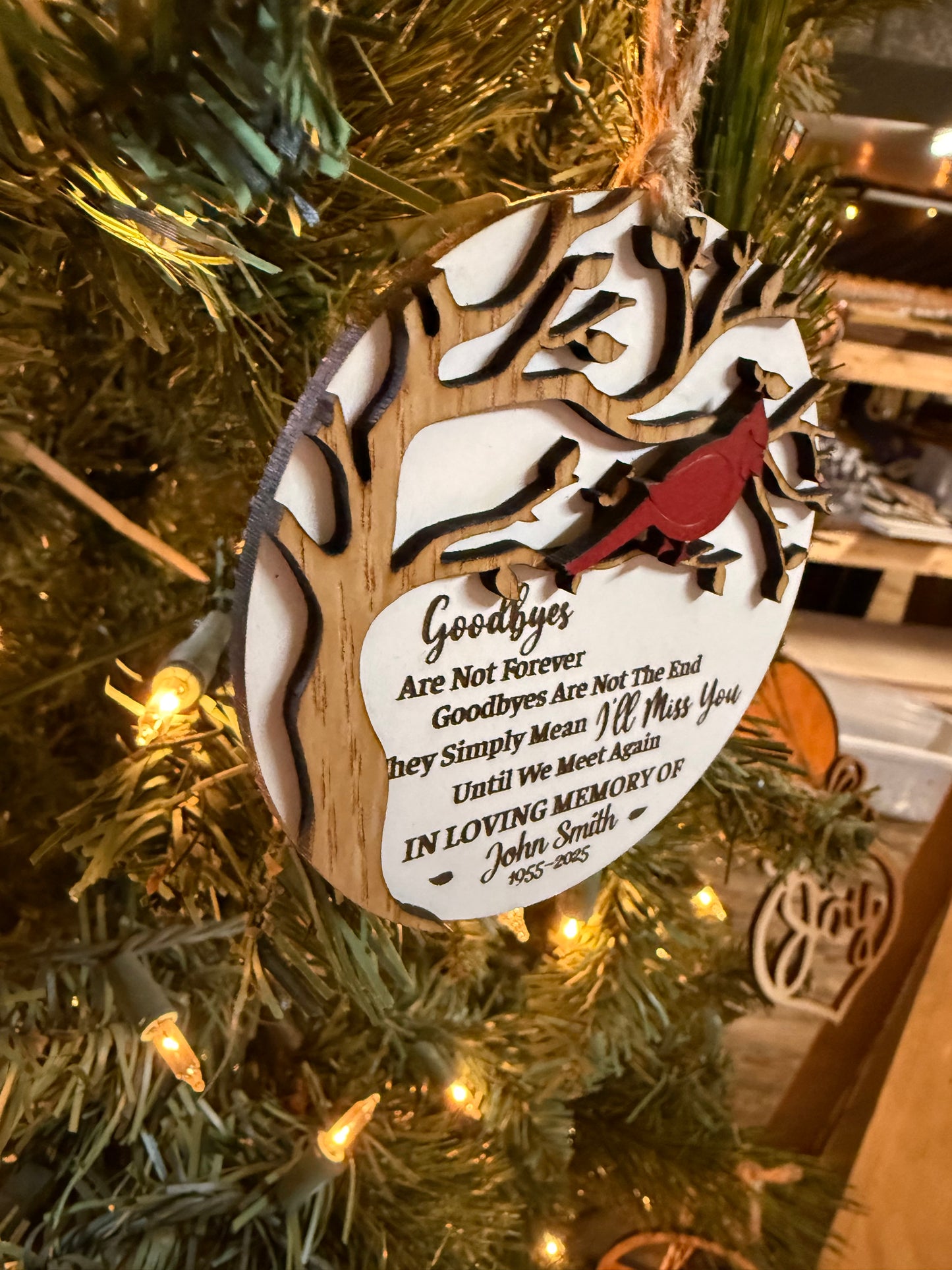 Personalized Cardinal Memorial Ornament | Laser Cut Wooden Remembrance Ornament | Sympathy Gift | In Memory Of Christmas Keepsake