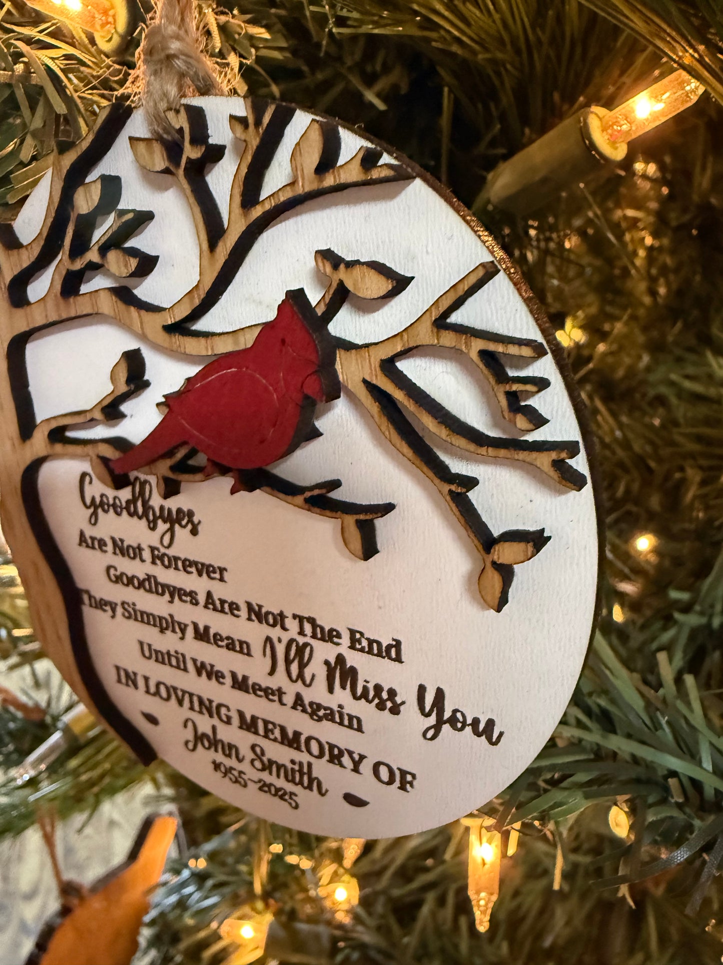 Personalized Cardinal Memorial Ornament | Laser Cut Wooden Remembrance Ornament | Sympathy Gift | In Memory Of Christmas Keepsake