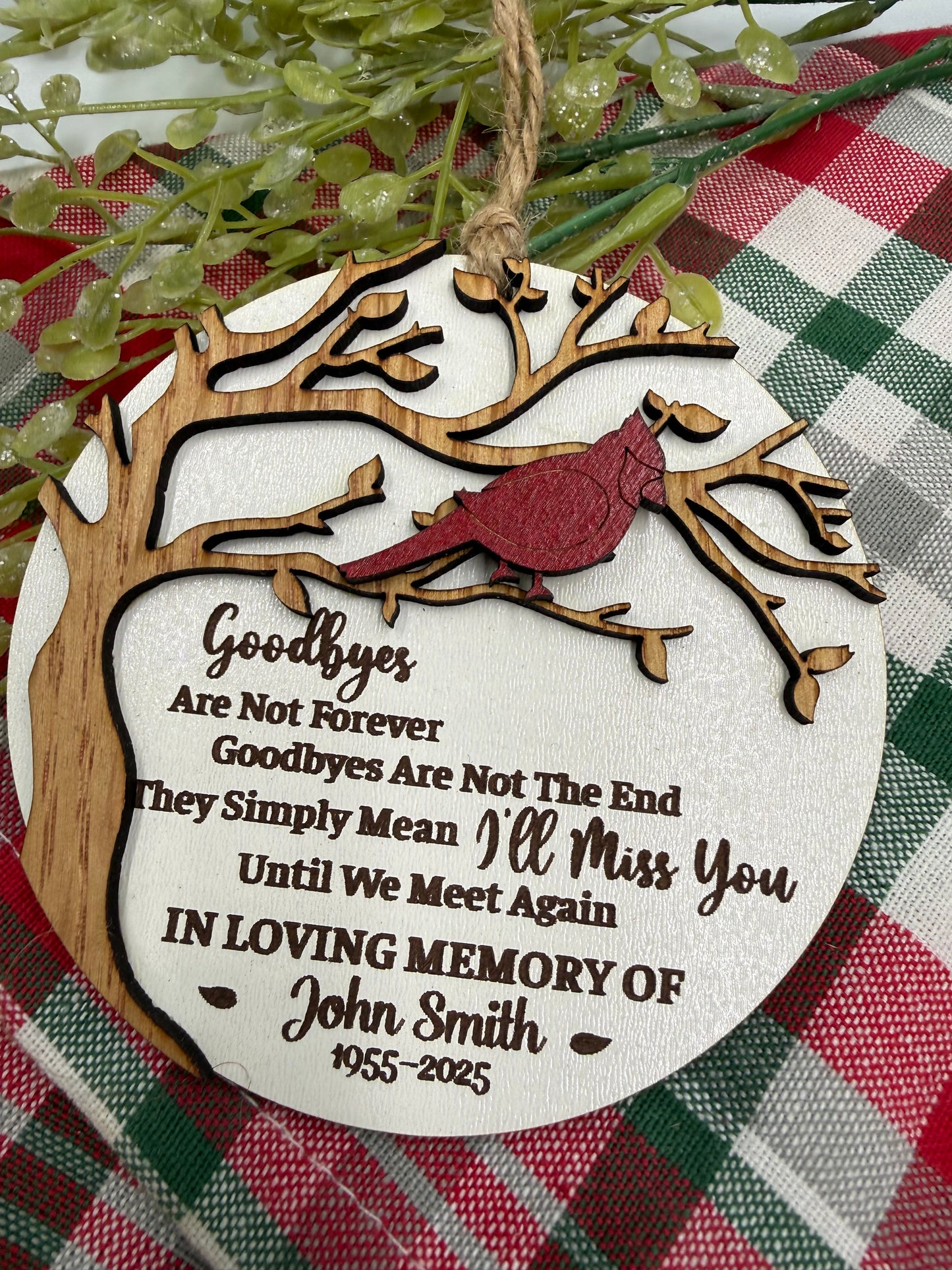 Personalized Cardinal Memorial Ornament | Laser Cut Wooden Remembrance Ornament | Sympathy Gift | In Memory Of Christmas Keepsake
