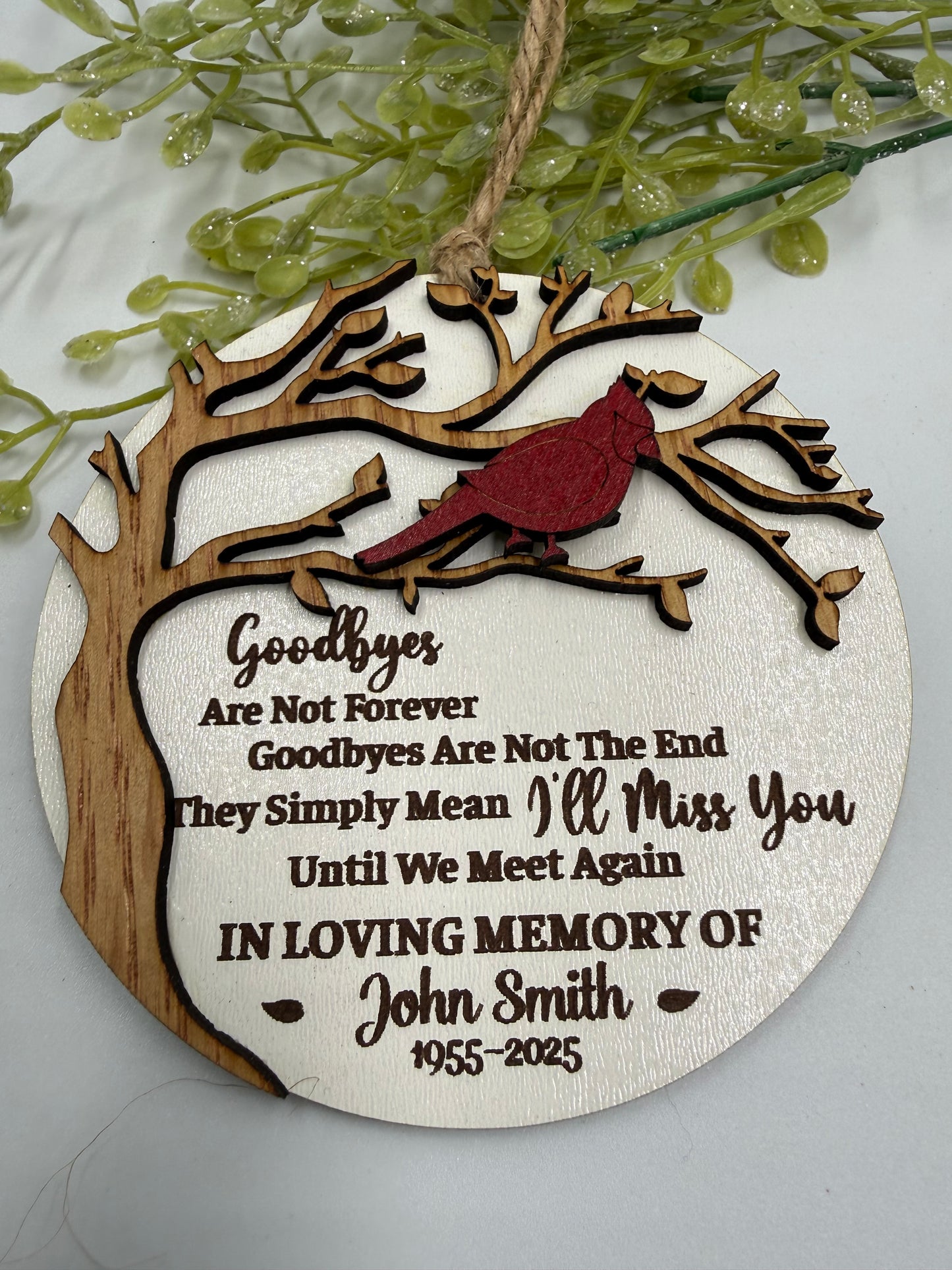 Personalized Cardinal Memorial Ornament | Laser Cut Wooden Remembrance Ornament | Sympathy Gift | In Memory Of Christmas Keepsake