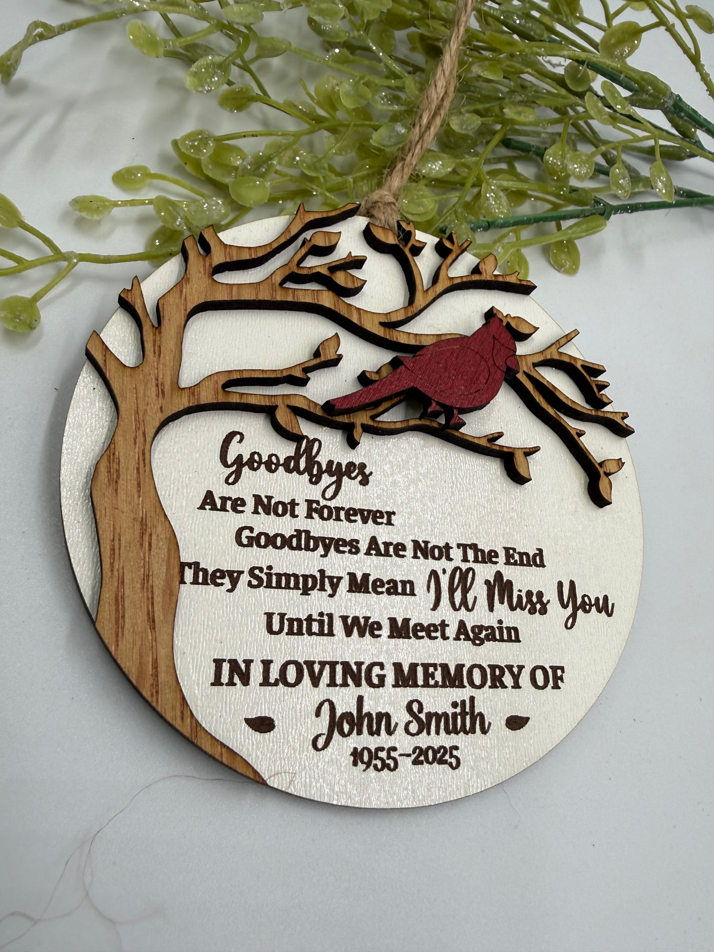 Personalized Cardinal Memorial Ornament | Laser Cut Wooden Remembrance Ornament | Sympathy Gift | In Memory Of Christmas Keepsake