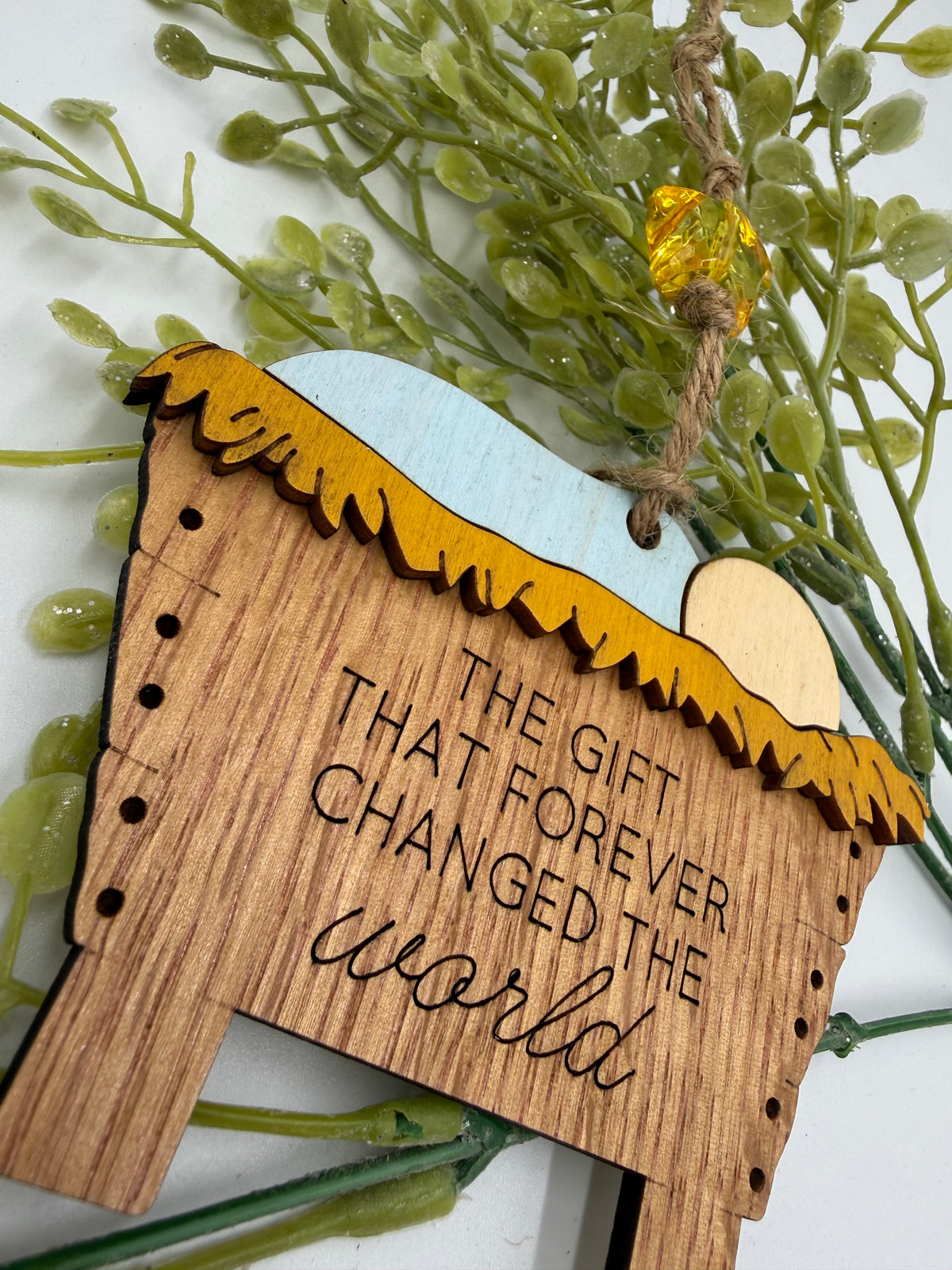 The Gift That Forever Changed the World – Wooden Manger Ornament