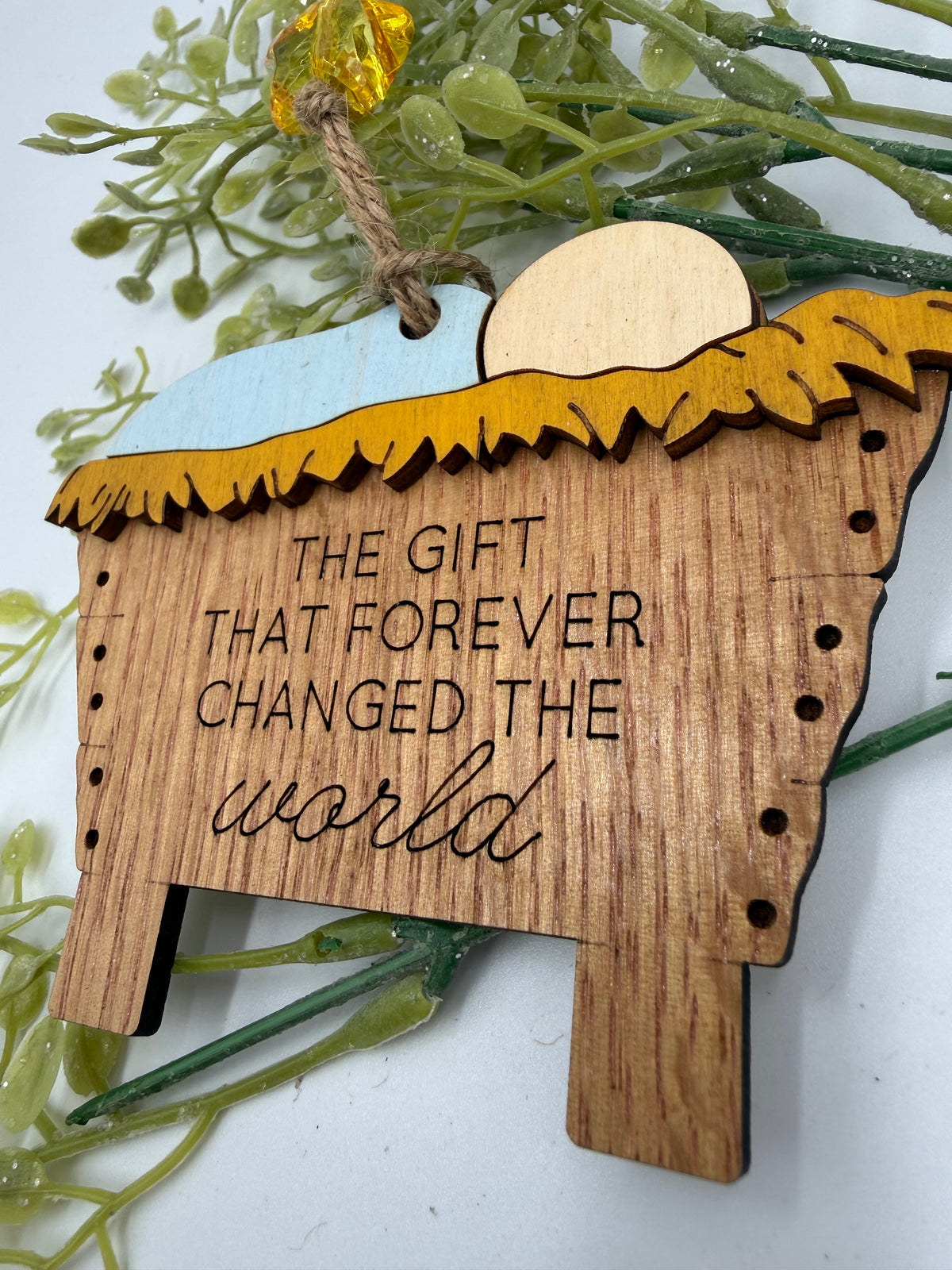 The Gift That Forever Changed the World – Wooden Manger Ornament