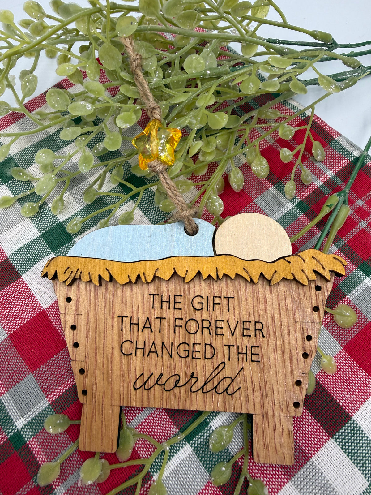 The Gift That Forever Changed the World – Wooden Manger Ornament