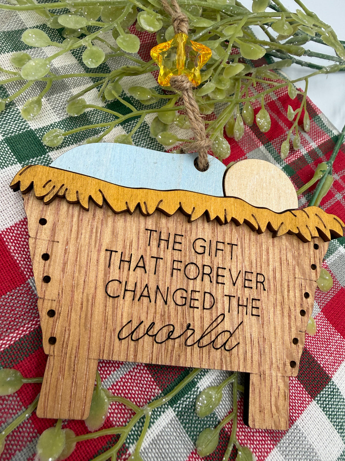 The Gift That Forever Changed the World – Wooden Manger Ornament