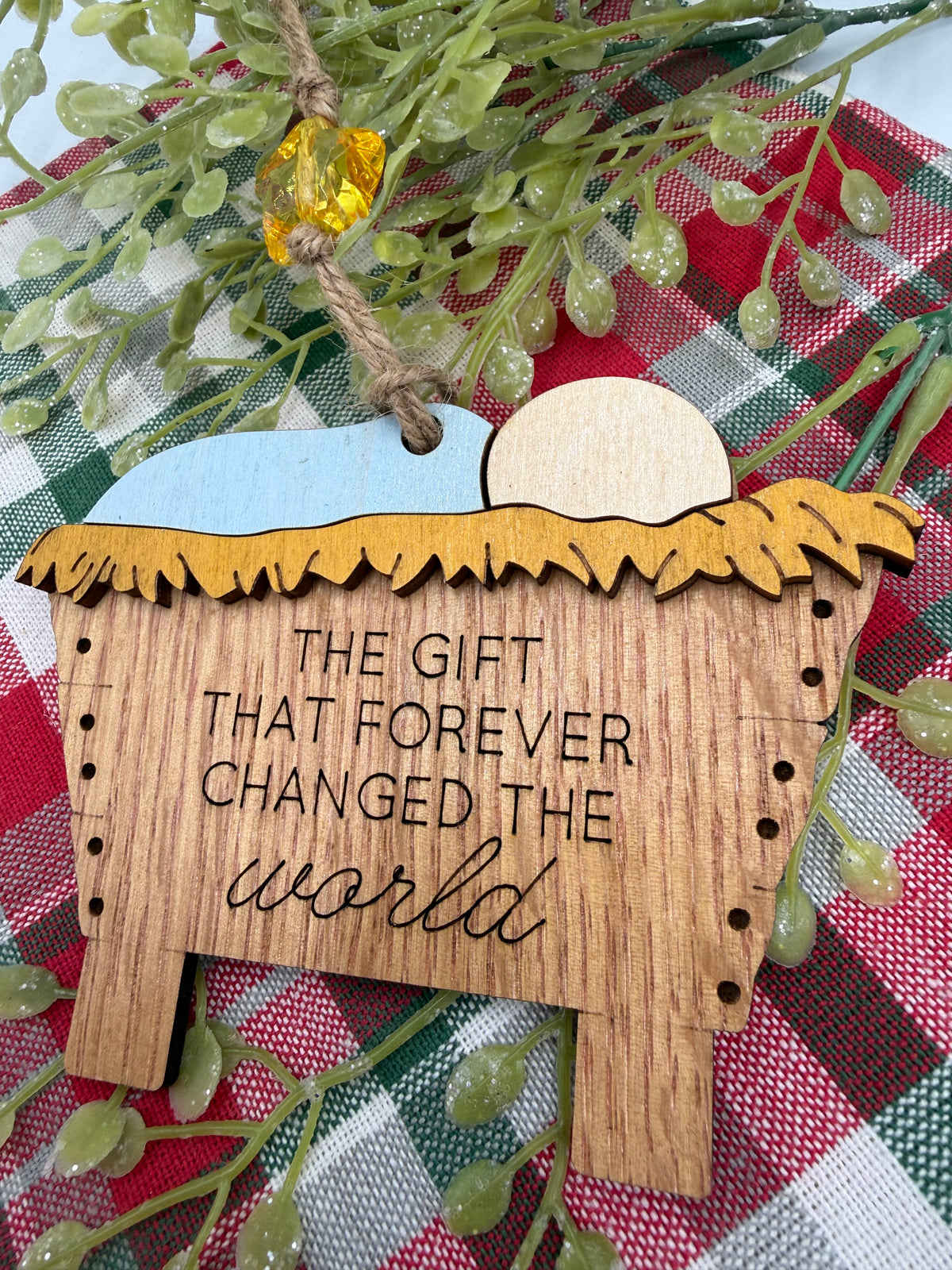 The Gift That Forever Changed the World – Wooden Manger Ornament