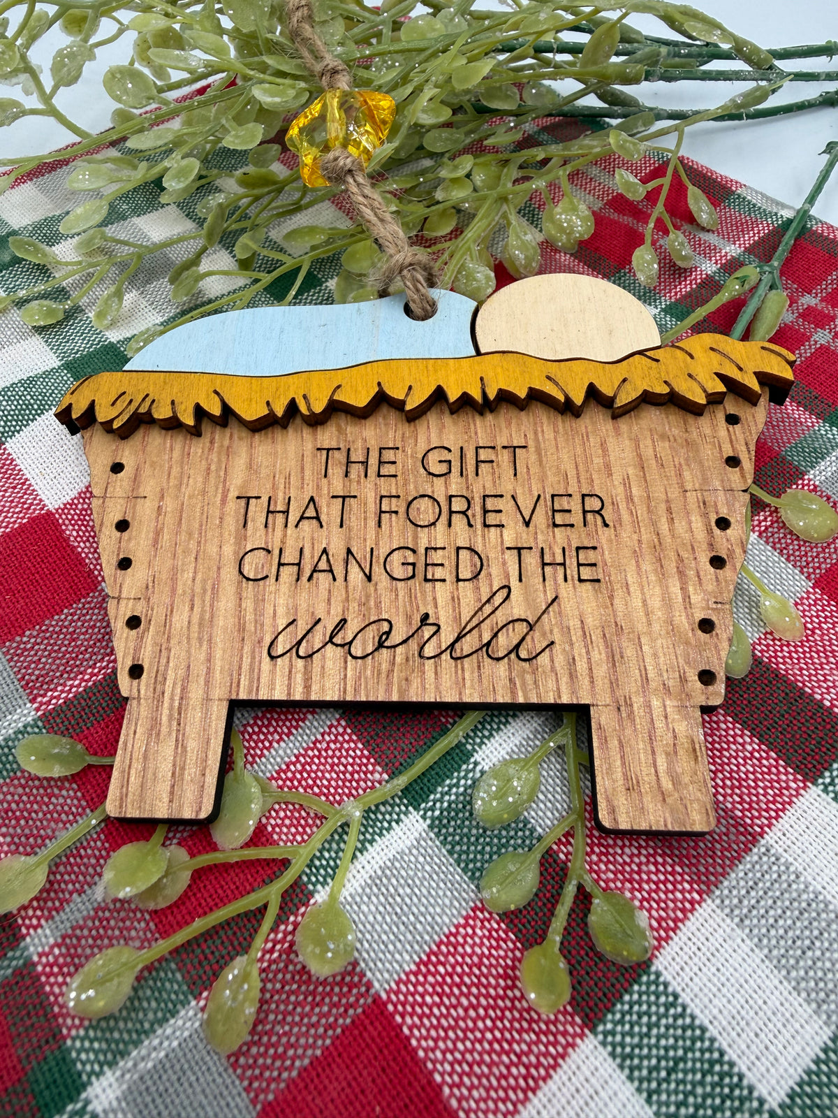 The Gift That Forever Changed the World – Wooden Manger Ornament
