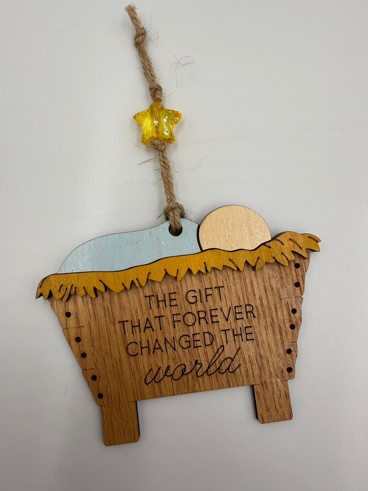 The Gift That Forever Changed the World – Wooden Manger Ornament