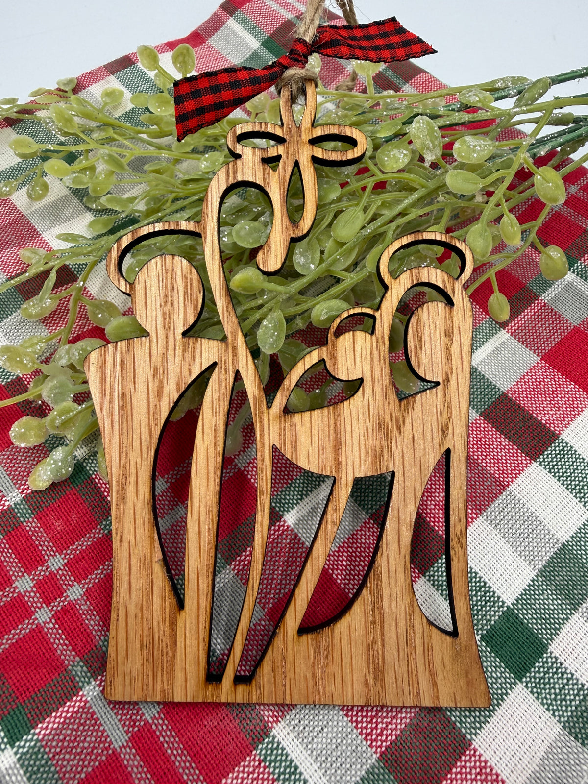 Wooden Nativity Christmas Ornament – Rustic Holy Family