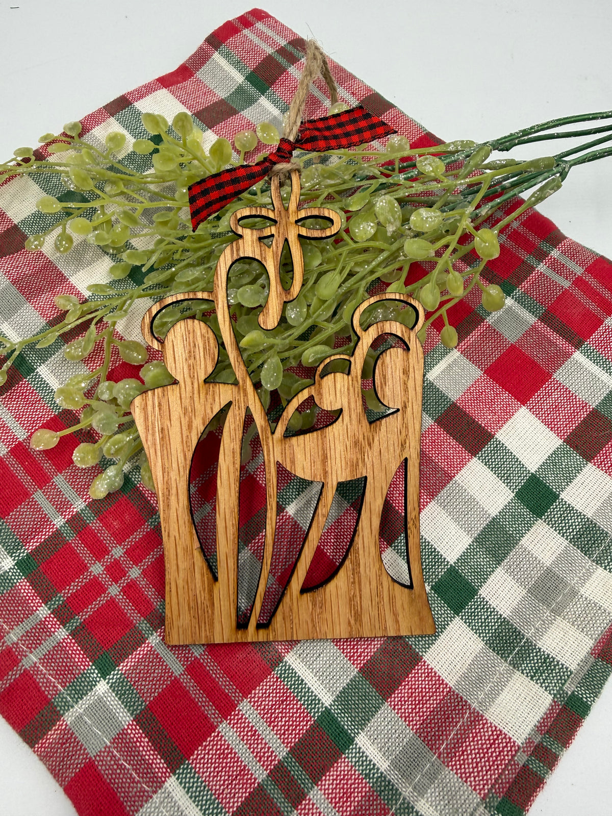 Wooden Nativity Christmas Ornament – Rustic Holy Family