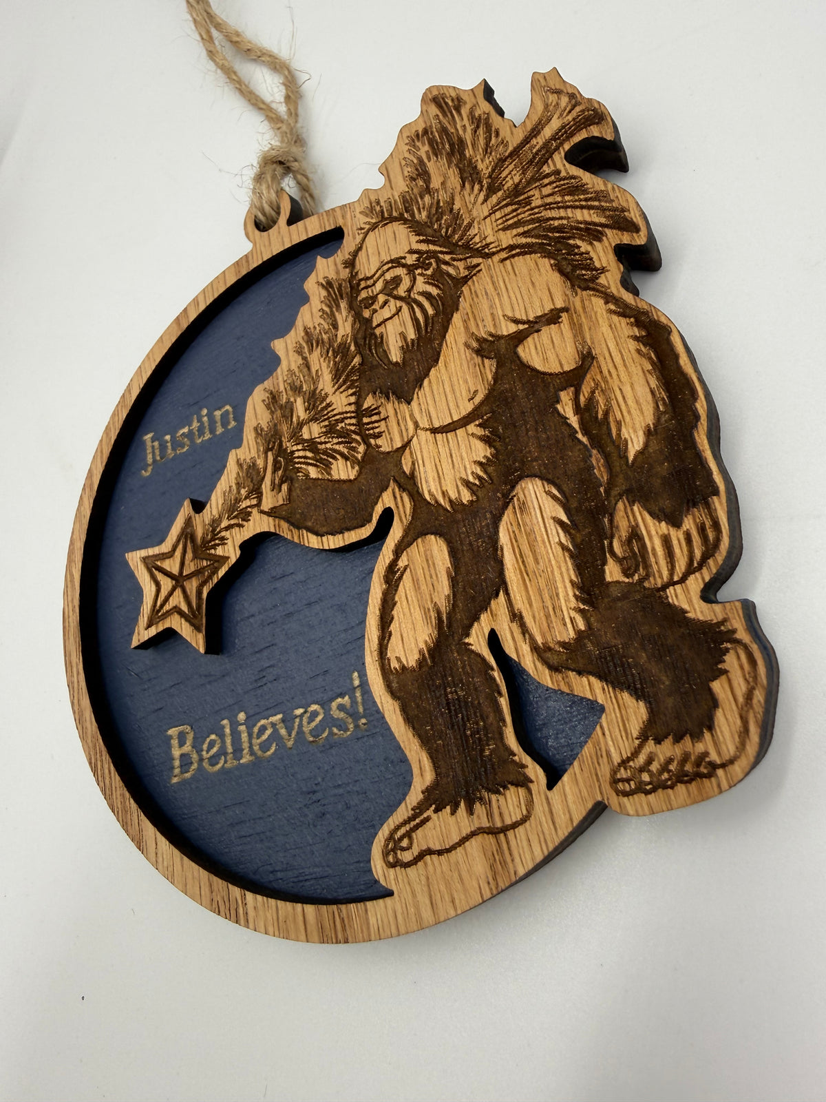 Personalized Bigfoot Believe Christmas Ornament – Wooden Sasquatch Family Name Gift