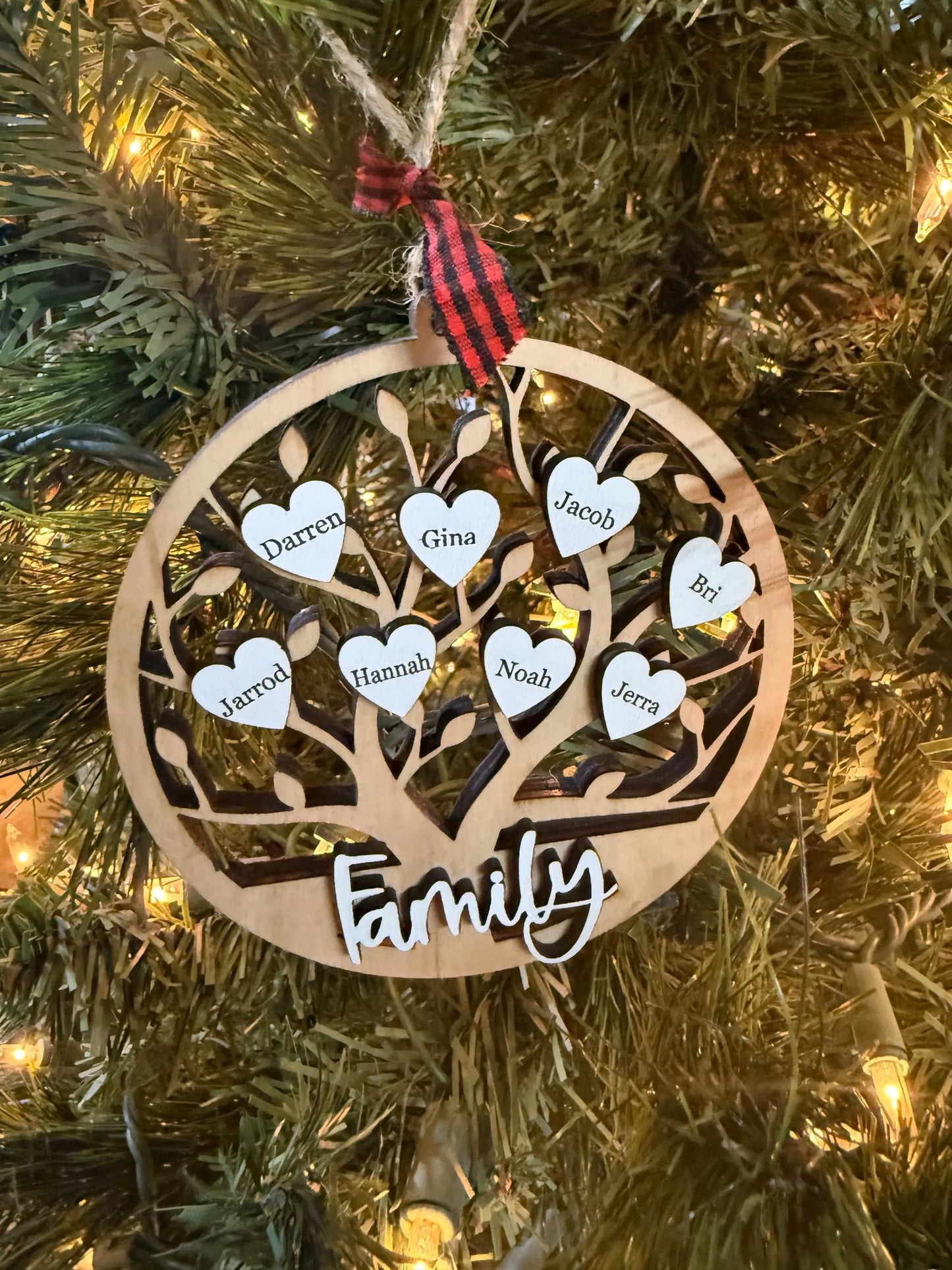 Personalized Family Tree Christmas Ornament Customized Laser Cut Wooden Decor Holiday Keepsake