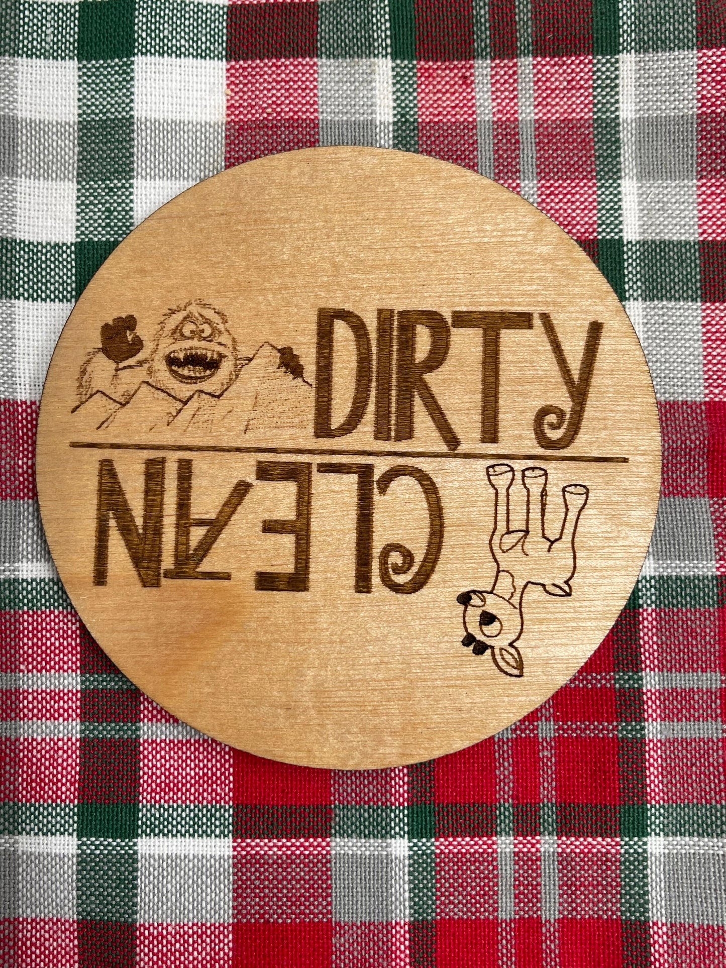 CHRISTMAS DISHWASHER MAGNET - Rudolph the Red Nose Reindeer & Bumble - Holiday Clean Dirty Wood Magnet