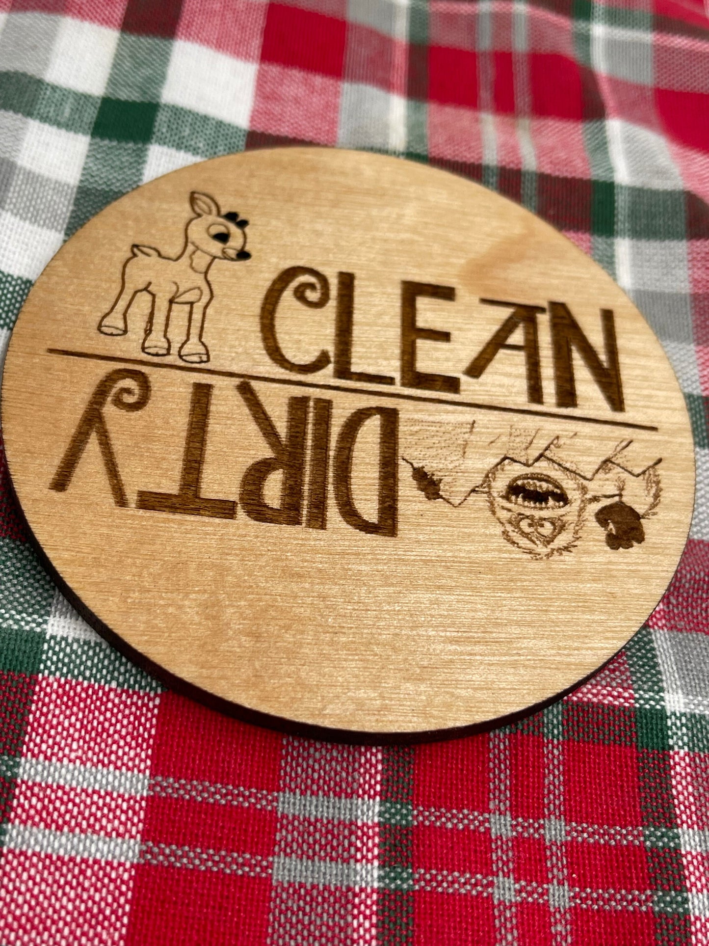 CHRISTMAS DISHWASHER MAGNET - Rudolph the Red Nose Reindeer & Bumble - Holiday Clean Dirty Wood Magnet