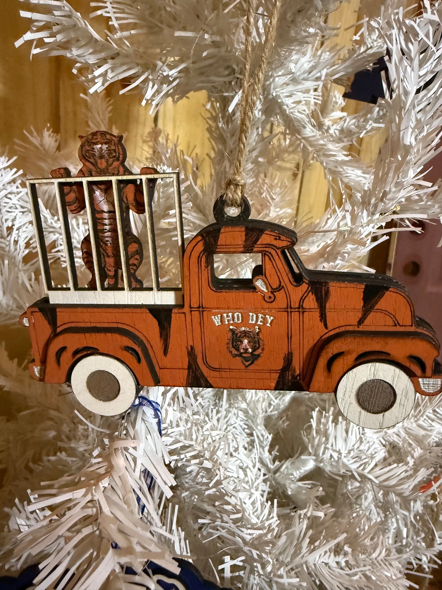 Cincinnati Football Tiger Truck Ornament, Wooden Sports Fan Christmas Decor, Handcrafted Team Gift