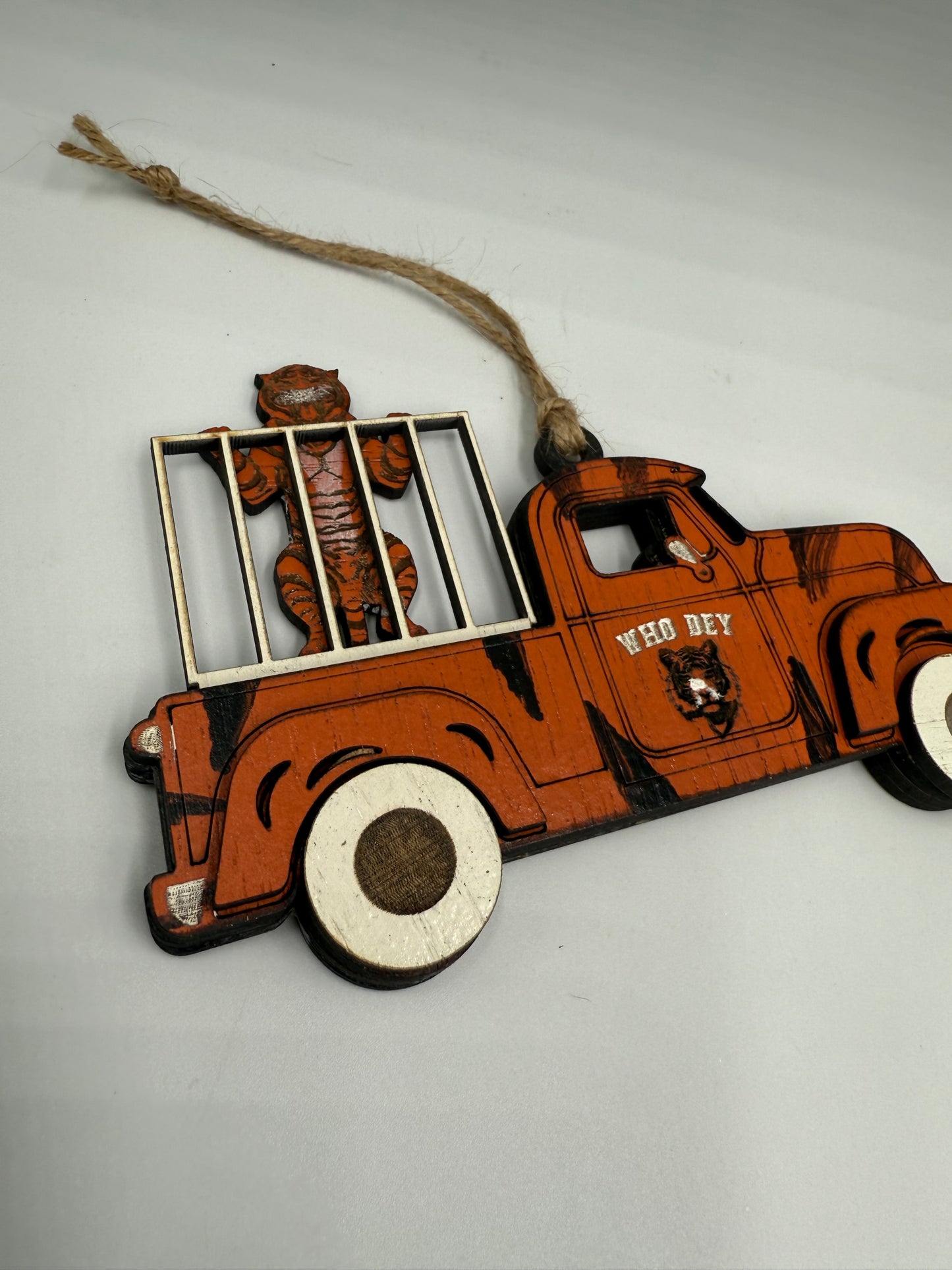 Cincinnati Football Tiger Truck Ornament, Wooden Sports Fan Christmas Decor, Handcrafted Team Gift