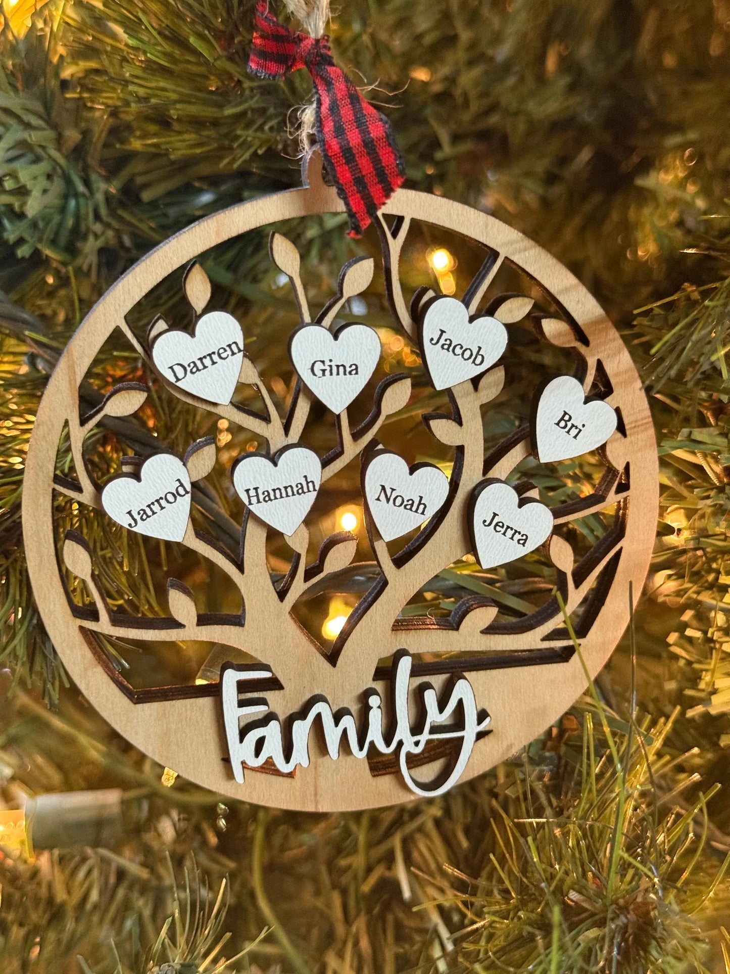 Personalized Family Tree Christmas Ornament Customized Laser Cut Wooden Decor Holiday Keepsake