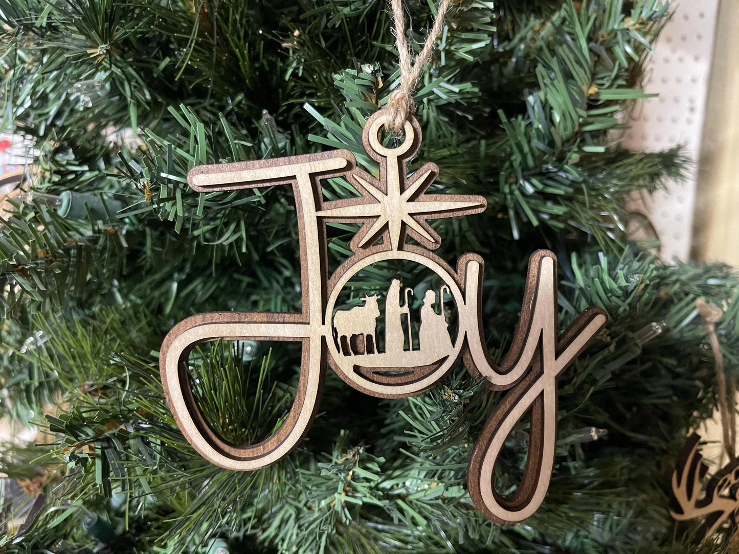 Nativity Christmas Story Wood Religious Christmas Ornament: Love, Hope, Joy