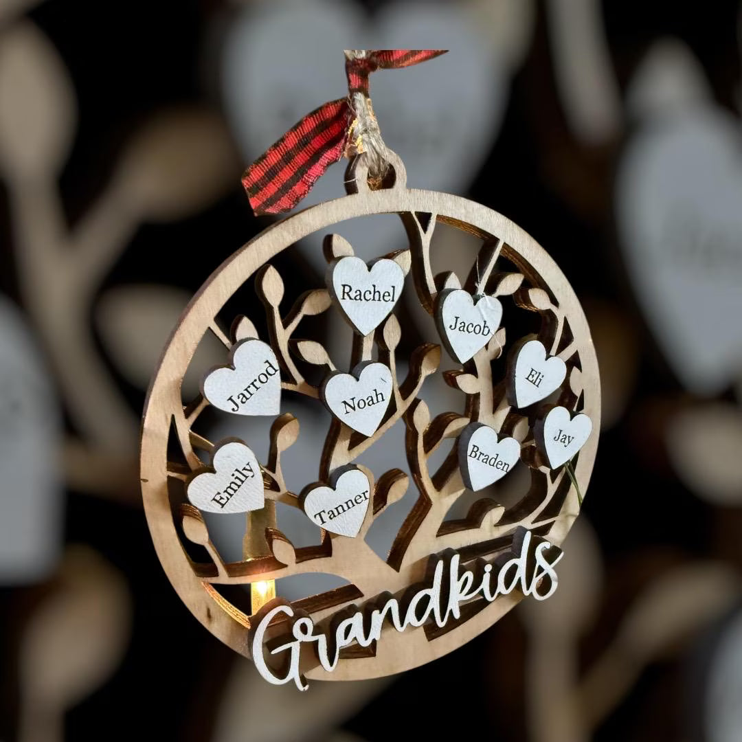 Personalized Grandkids Family Tree Christmas Ornament Customized Laser Cut Wooden Decor Holiday Keepsake