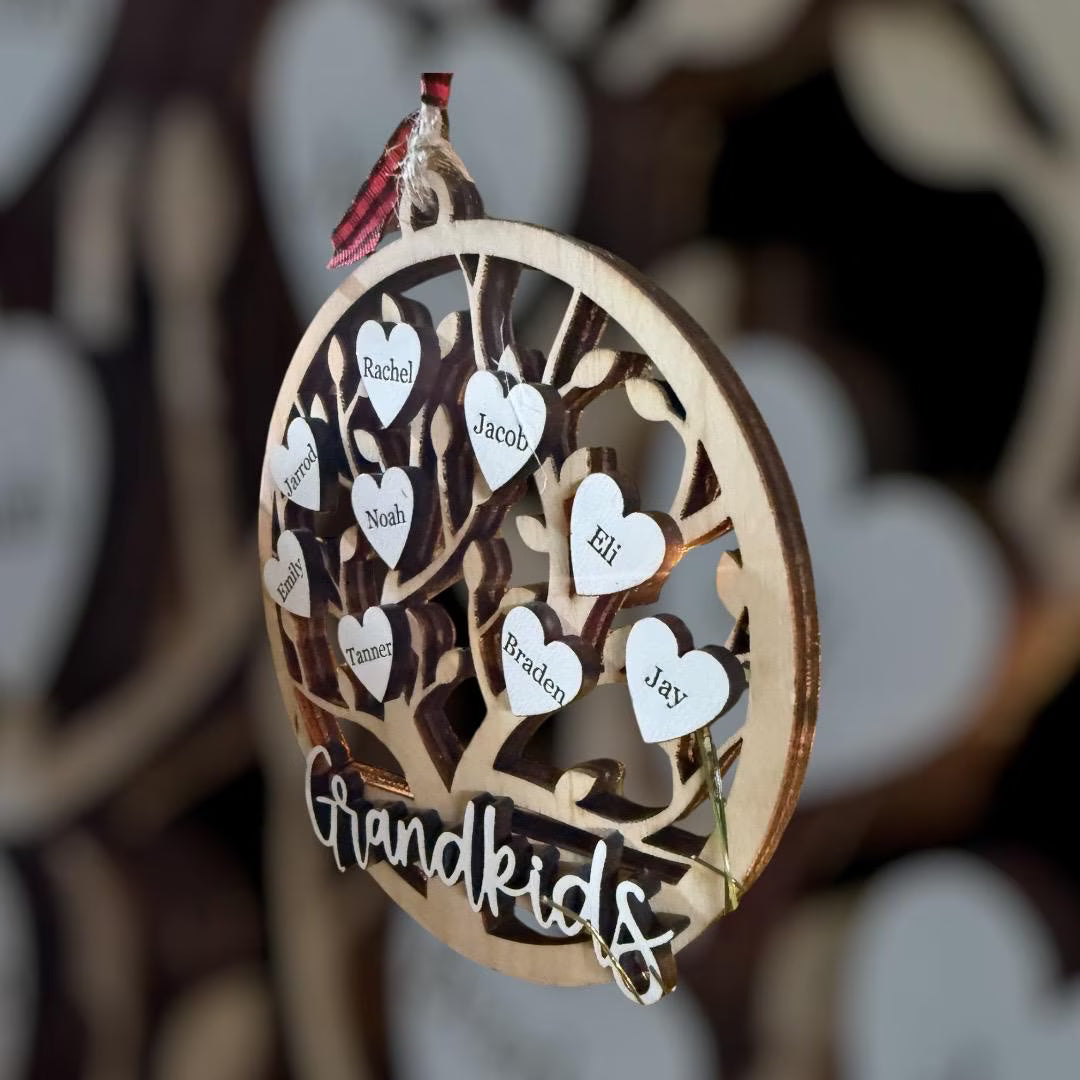 Personalized Grandkids Family Tree Christmas Ornament Customized Laser Cut Wooden Decor Holiday Keepsake