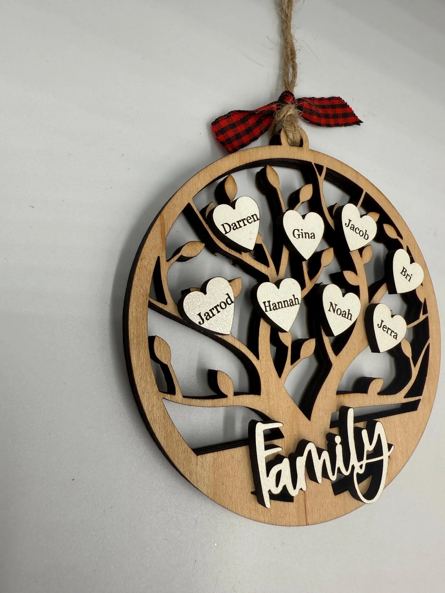 Personalized Family Tree Christmas Ornament Customized Laser Cut Wooden Decor Holiday Keepsake