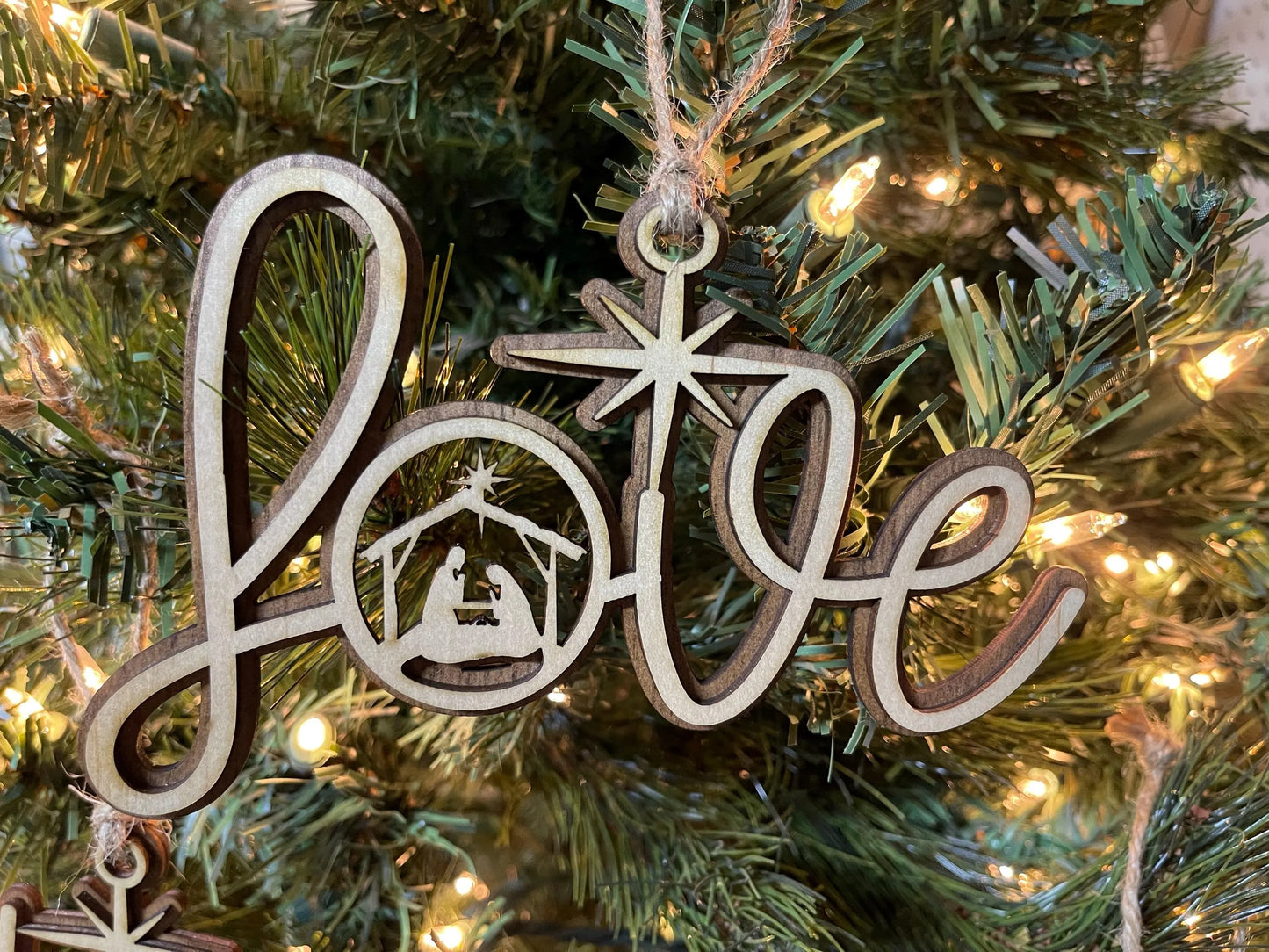 Nativity Christmas Story Wood Religious Christmas Ornament: Love, Hope, Joy