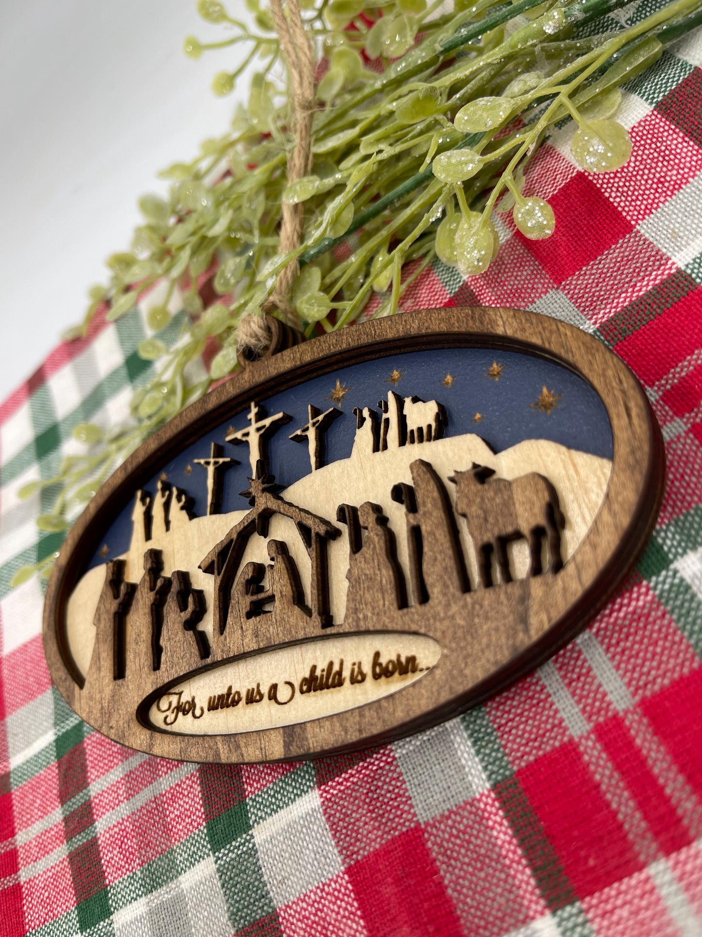 Nativity Ornament From the Manger to the Cross Christmas Wood Ornament