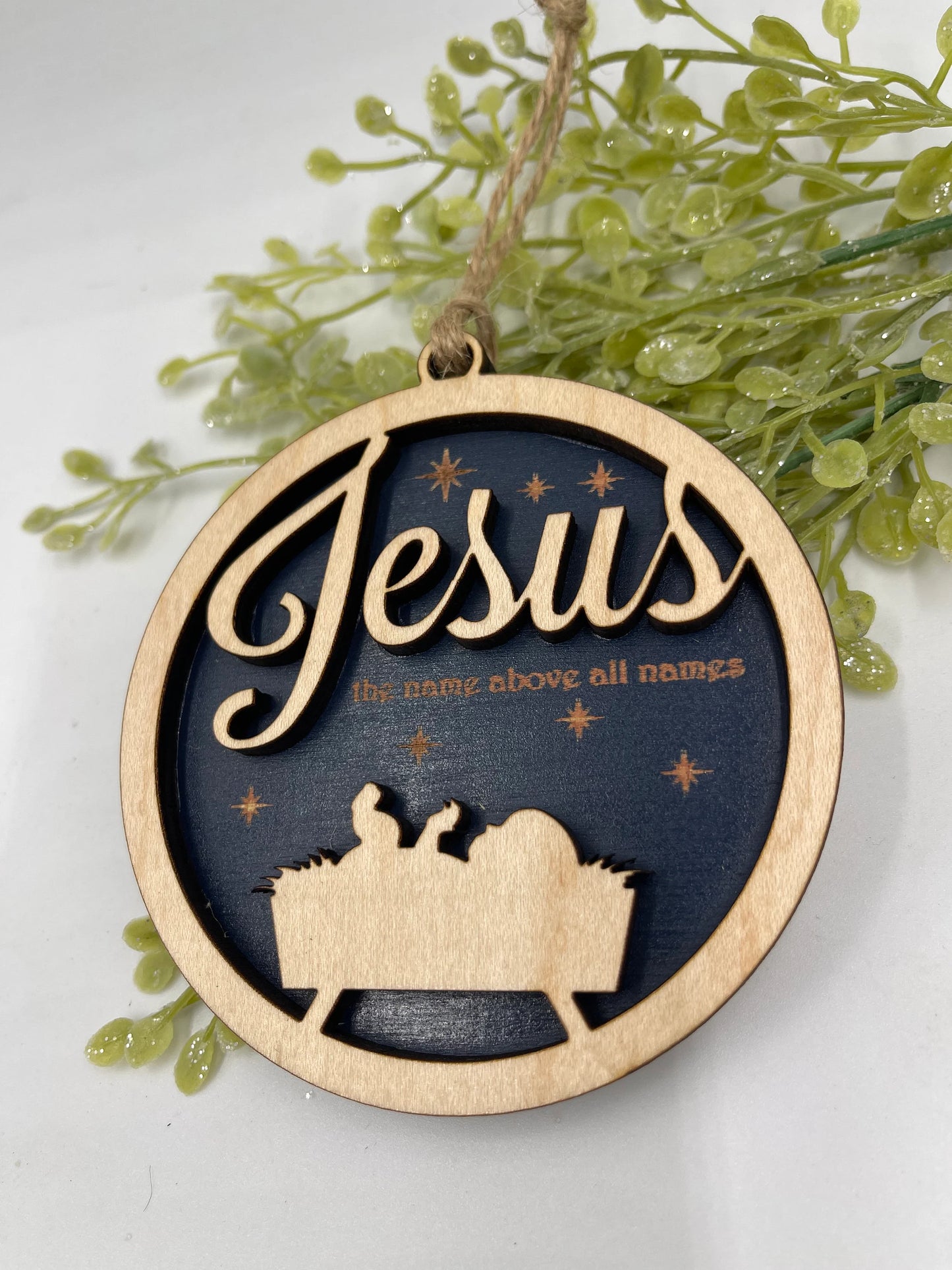 Jesus Christmas Ornament Name Above All Names Religious Ornament Wood Laser Cut Ornament Nativity Ornament for Church Gift Ornament Exchange