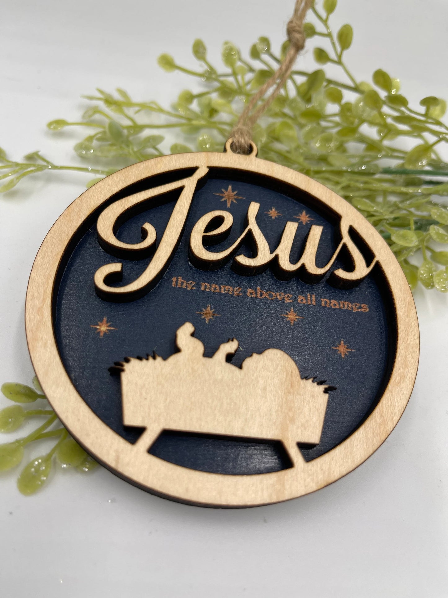 Jesus Christmas Ornament Name Above All Names Religious Ornament Wood Laser Cut Ornament Nativity Ornament for Church Gift Ornament Exchange