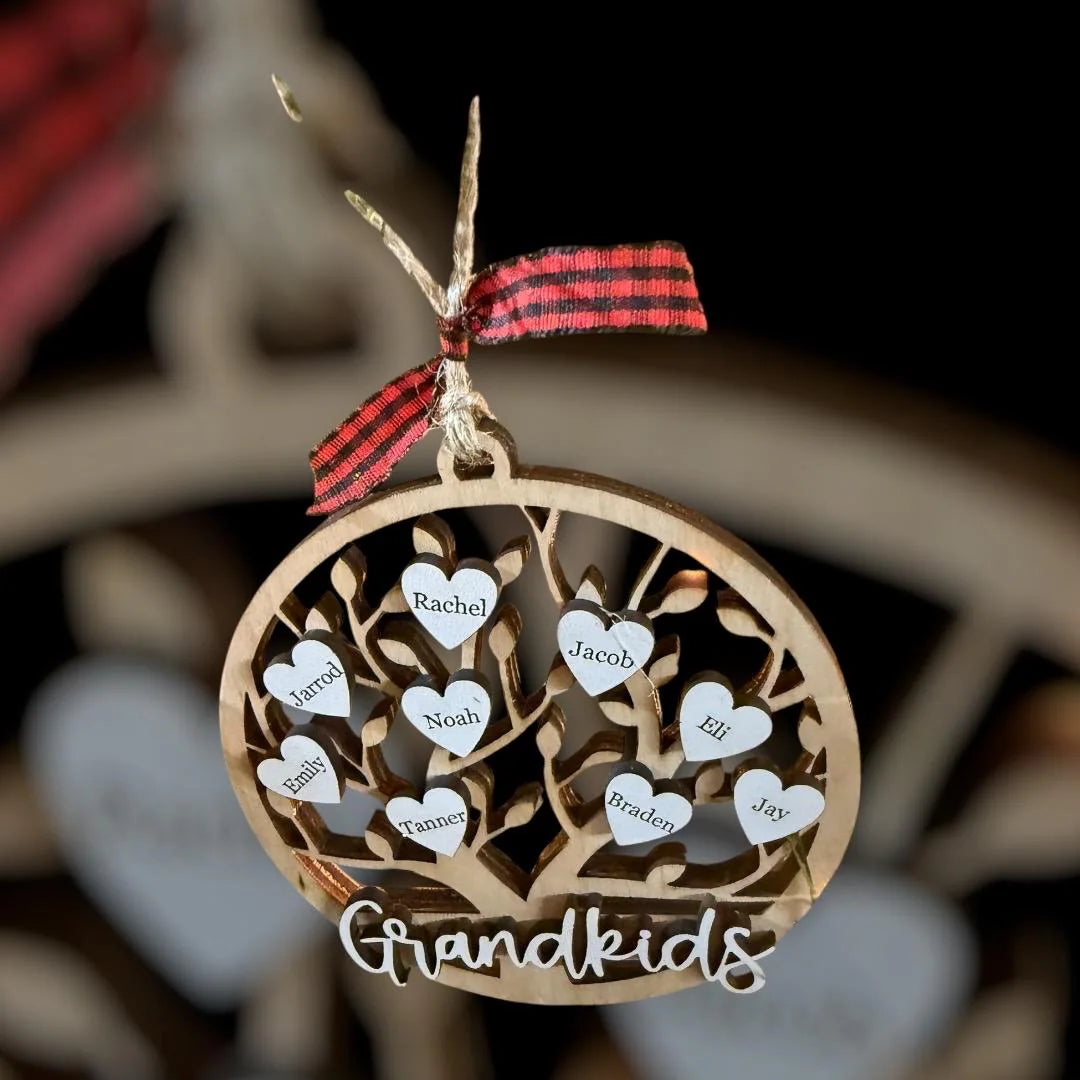 Personalized Grandkids Family Tree Christmas Ornament Customized Laser Cut Wooden Decor Holiday Keepsake