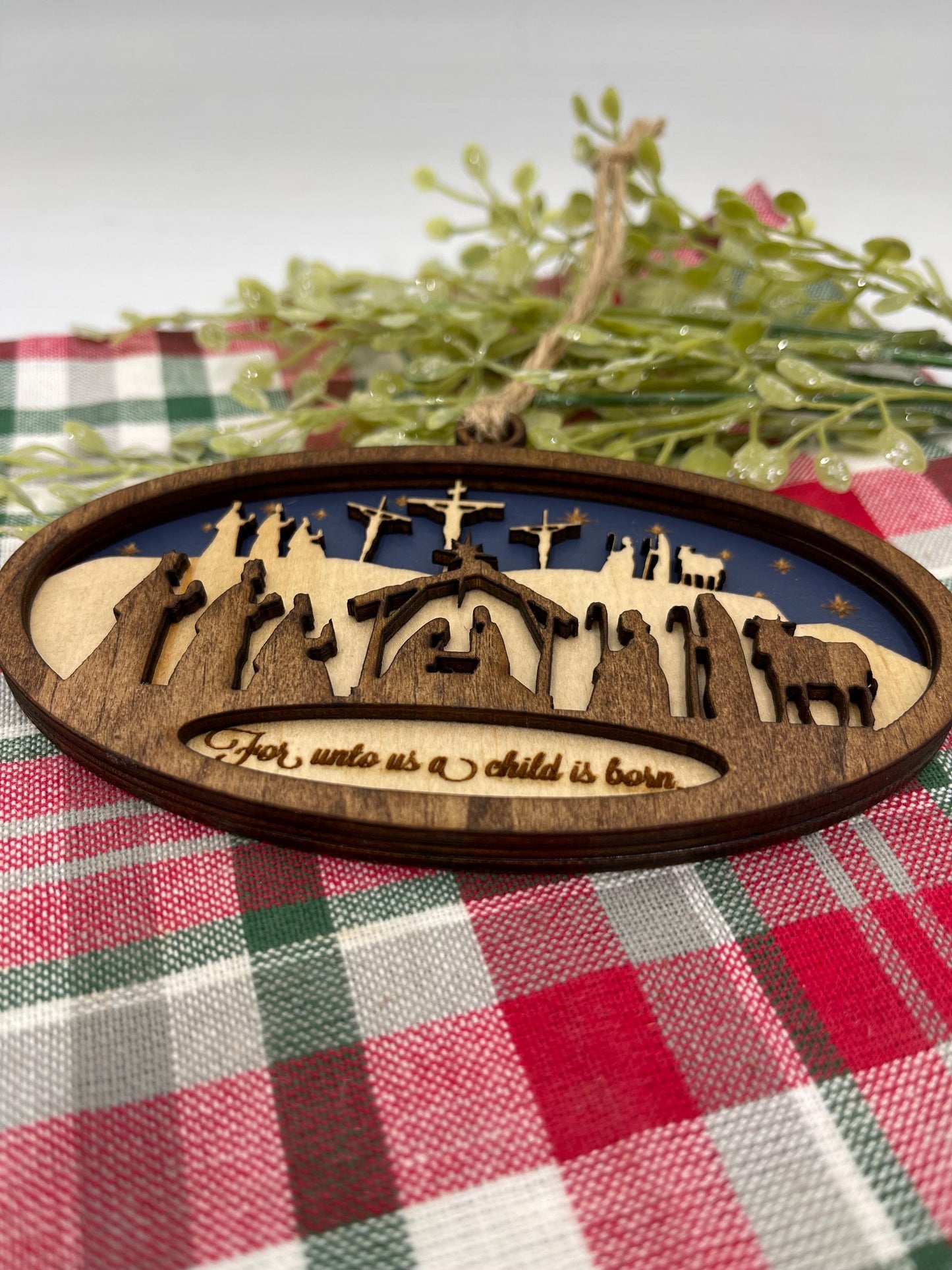 Nativity Ornament From the Manger to the Cross Christmas Wood Ornament