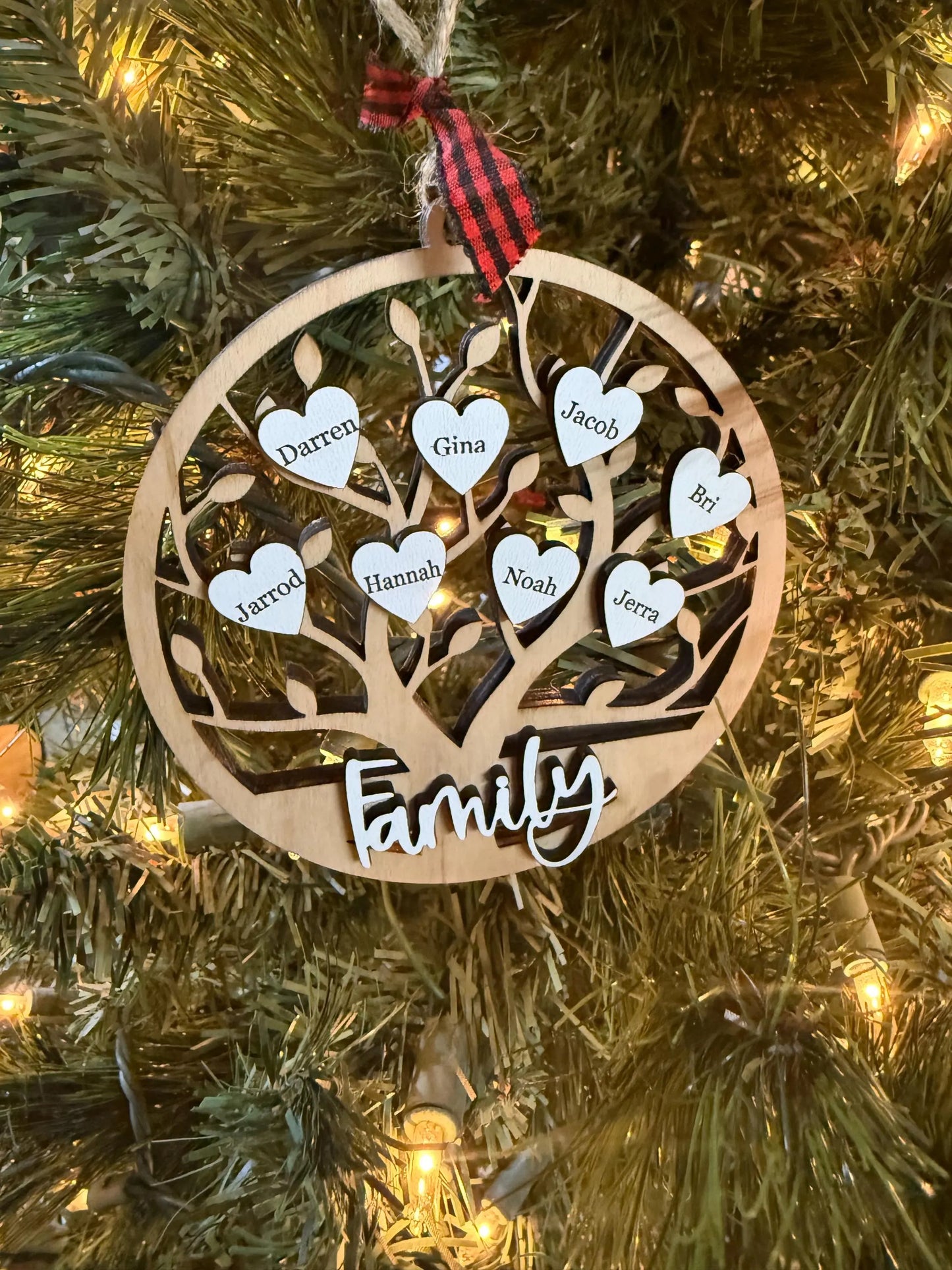 Personalized Family Tree Christmas Ornament Customized Laser Cut Wooden Decor Holiday Keepsake