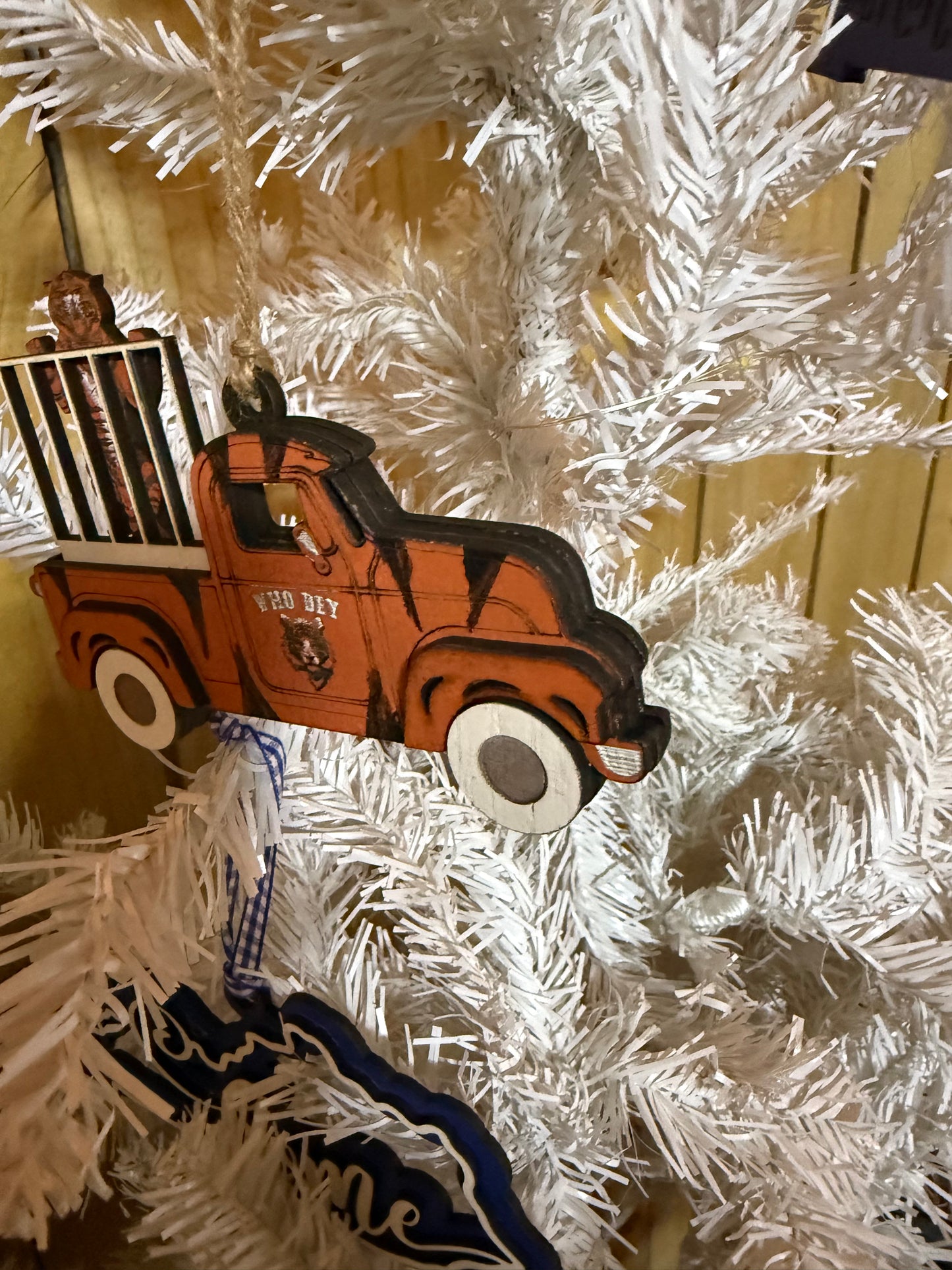 Cincinnati Football Tiger Truck Ornament, Wooden Sports Fan Christmas Decor, Handcrafted Team Gift