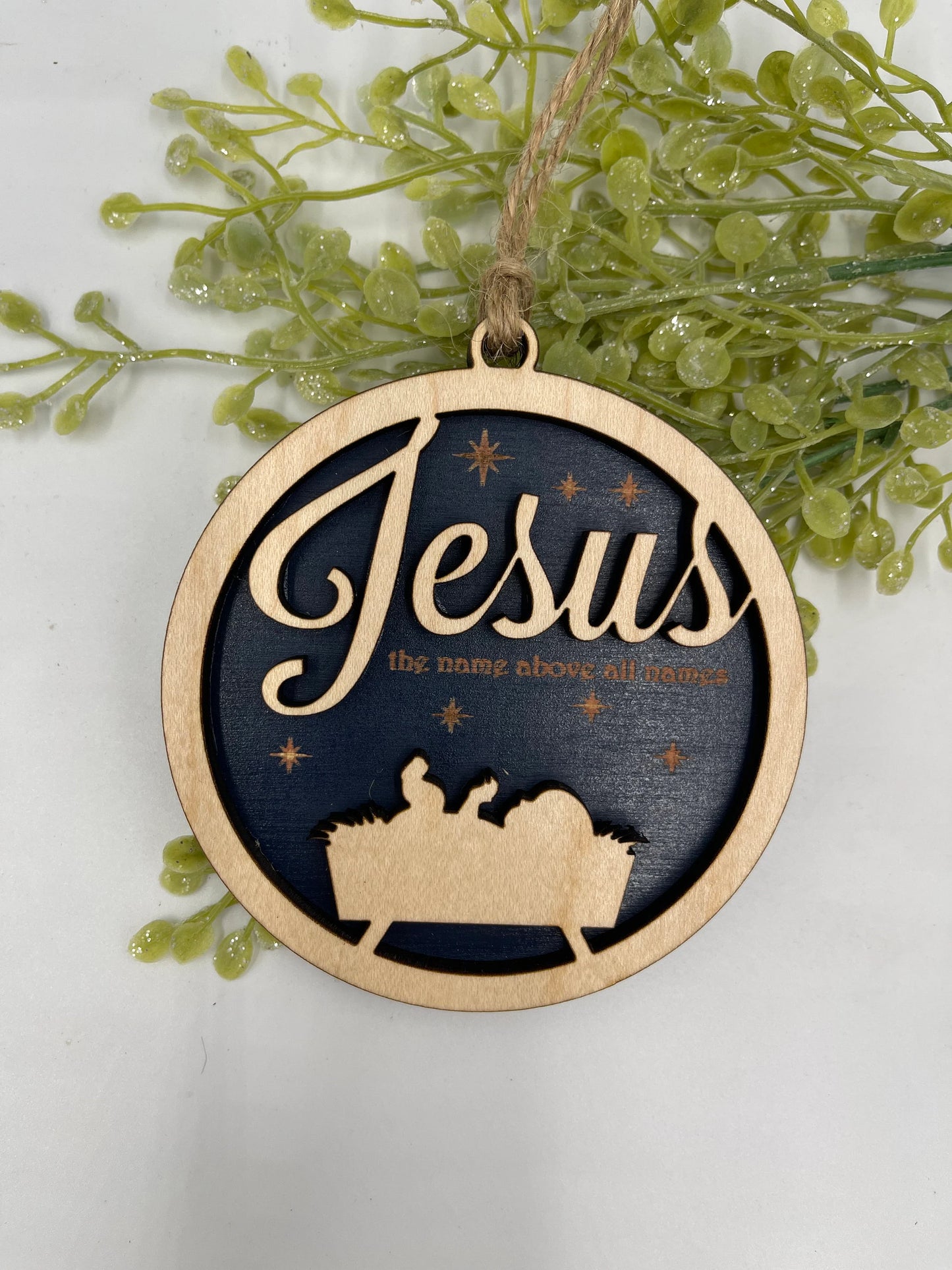 Jesus Christmas Ornament Name Above All Names Religious Ornament Wood Laser Cut Ornament Nativity Ornament for Church Gift Ornament Exchange
