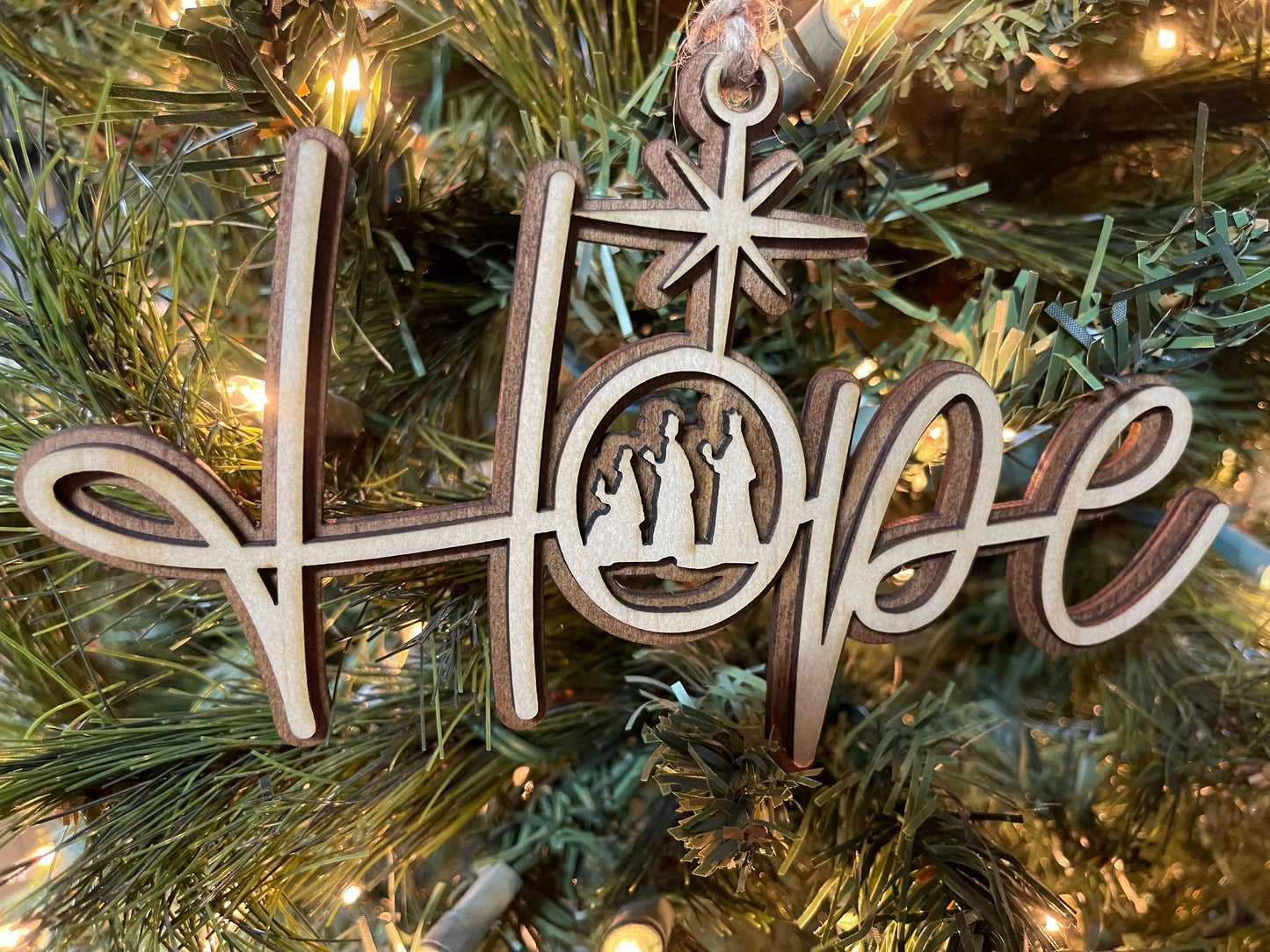 Nativity Christmas Story Wood Religious Christmas Ornament: Love, Hope, Joy