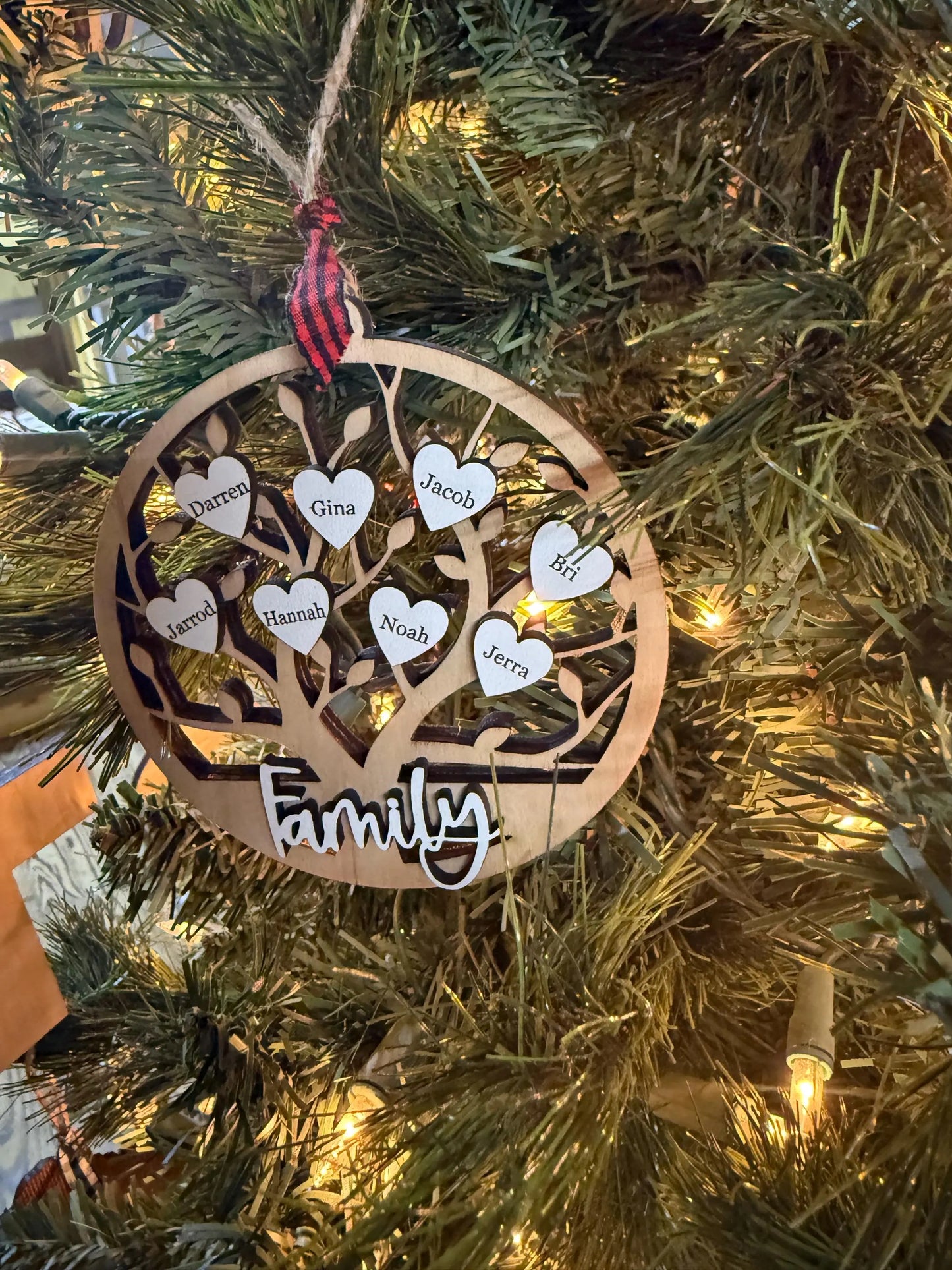Personalized Family Tree Christmas Ornament Customized Laser Cut Wooden Decor Holiday Keepsake